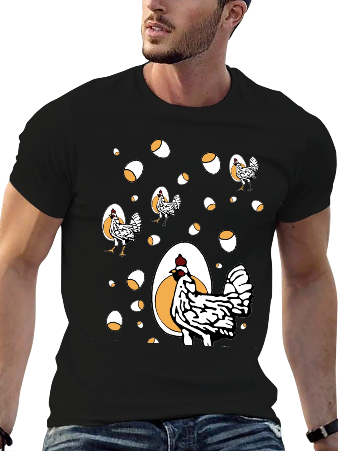 Black Funny Chicken & Egg Graphic Tee view 6
