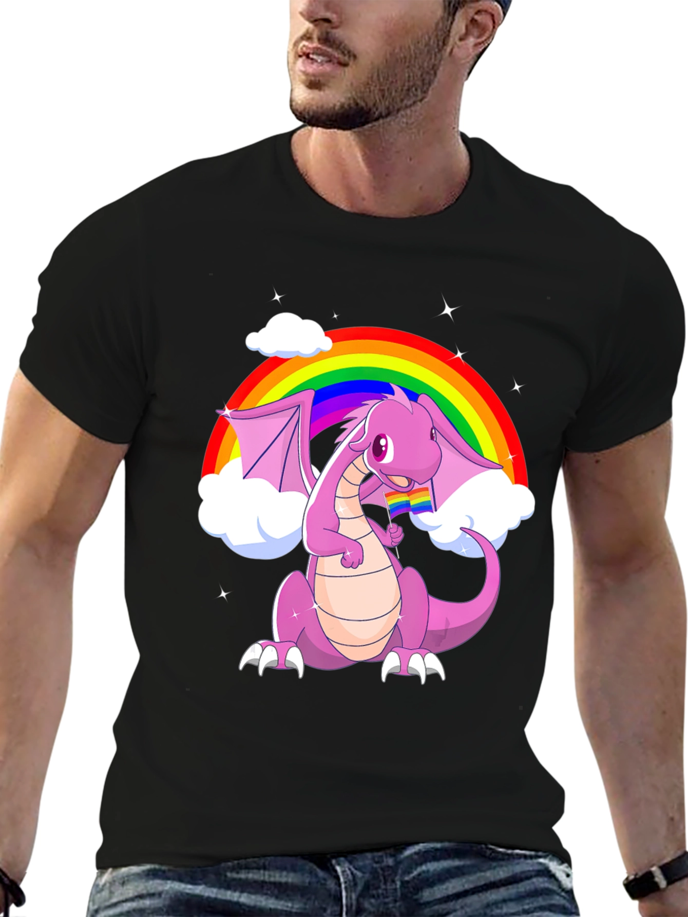 Black Rainbow Dragon Pride T-Shirt view 6