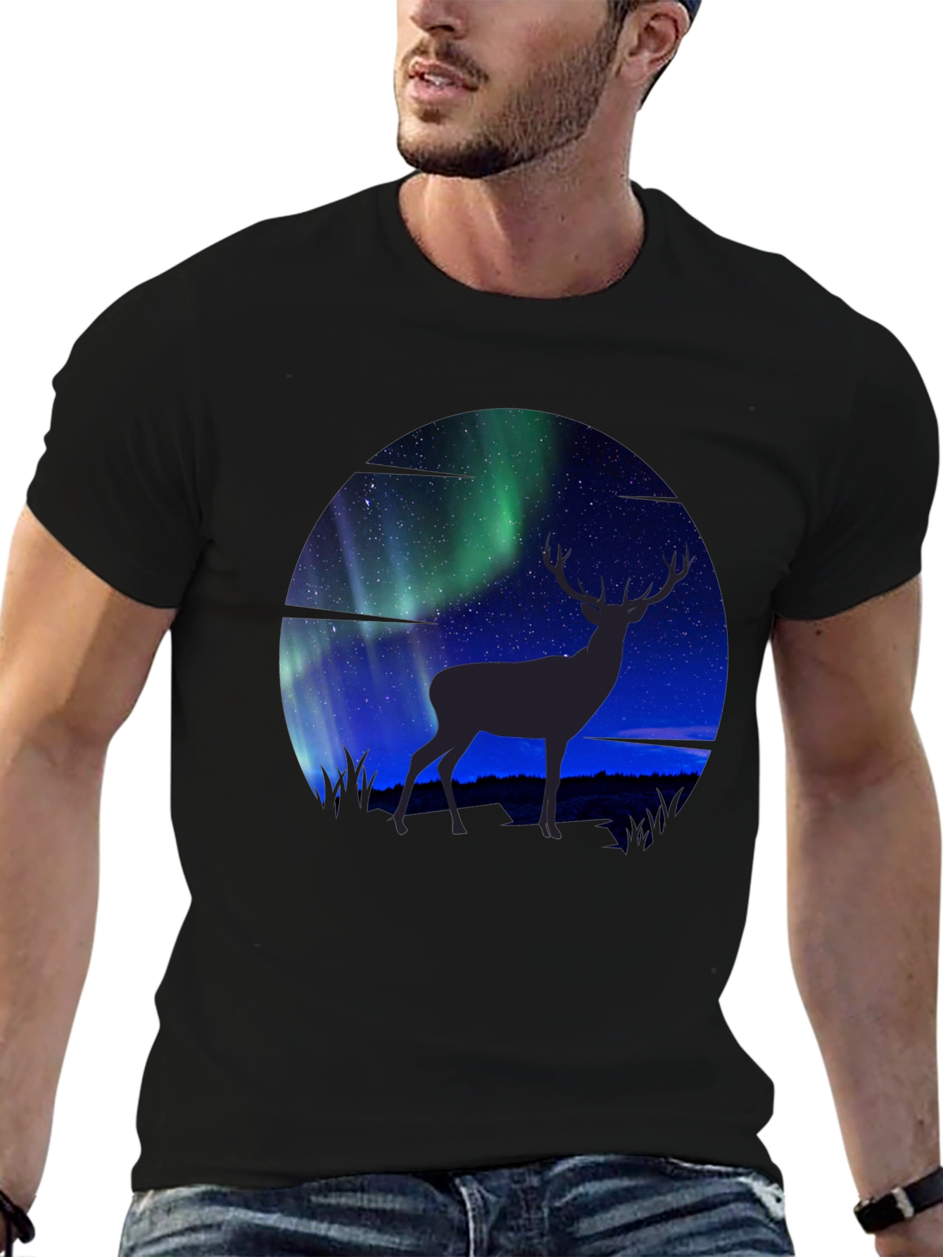 Black Aurora Deer Graphic T-Shirt view 6