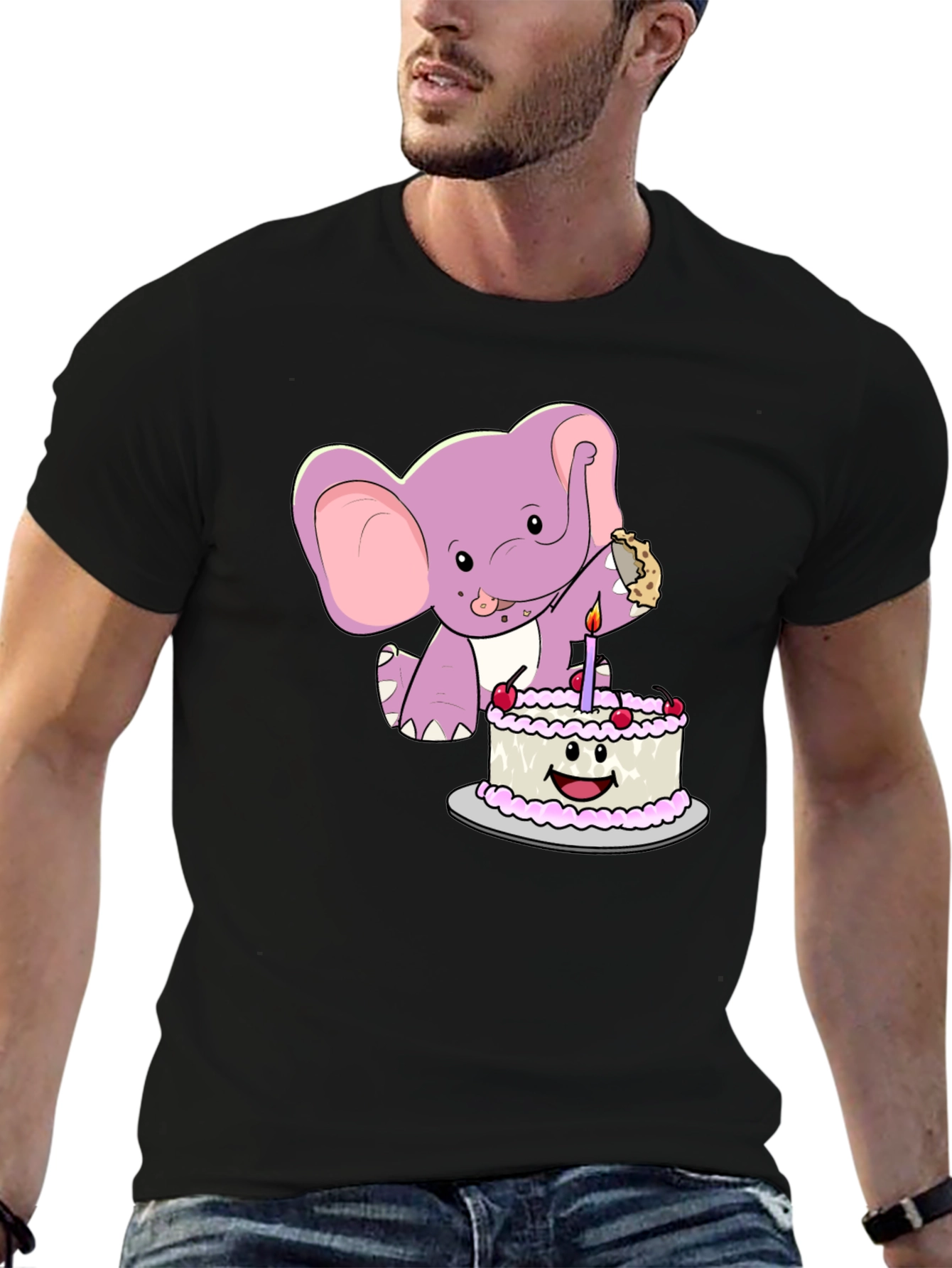 Black Elephant Birthday Cake T-Shirt view 6