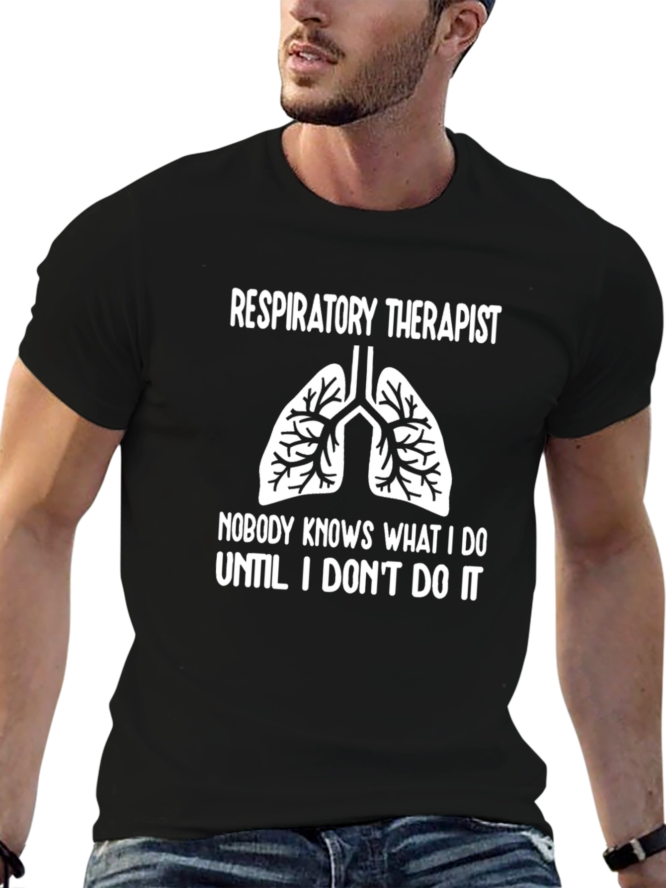 Black Respiratory Therapist T-Shirt - Funny Lung Graphic Tee view 6