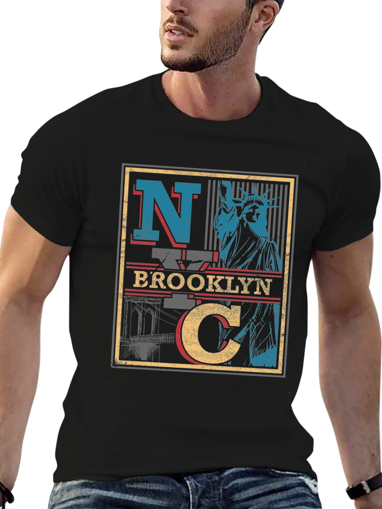 Black NYC Brooklyn Statue of Liberty Black T-Shirt view 6