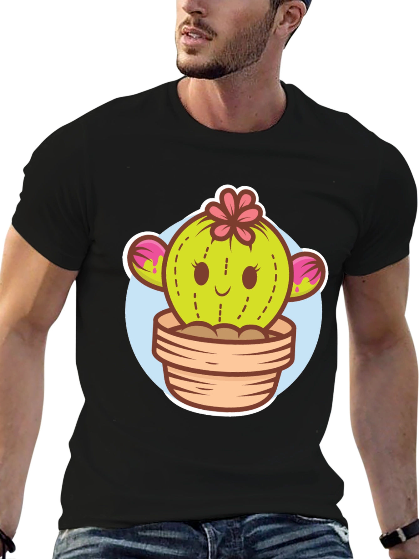 Black Cute Cactus Potted Plant Graphic Tee view 6