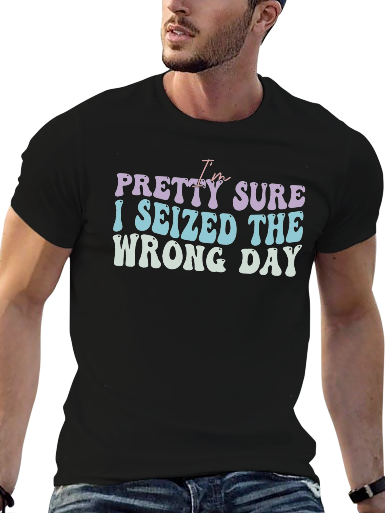 Black Funny "Wrong Day" Graphic Tee view 6