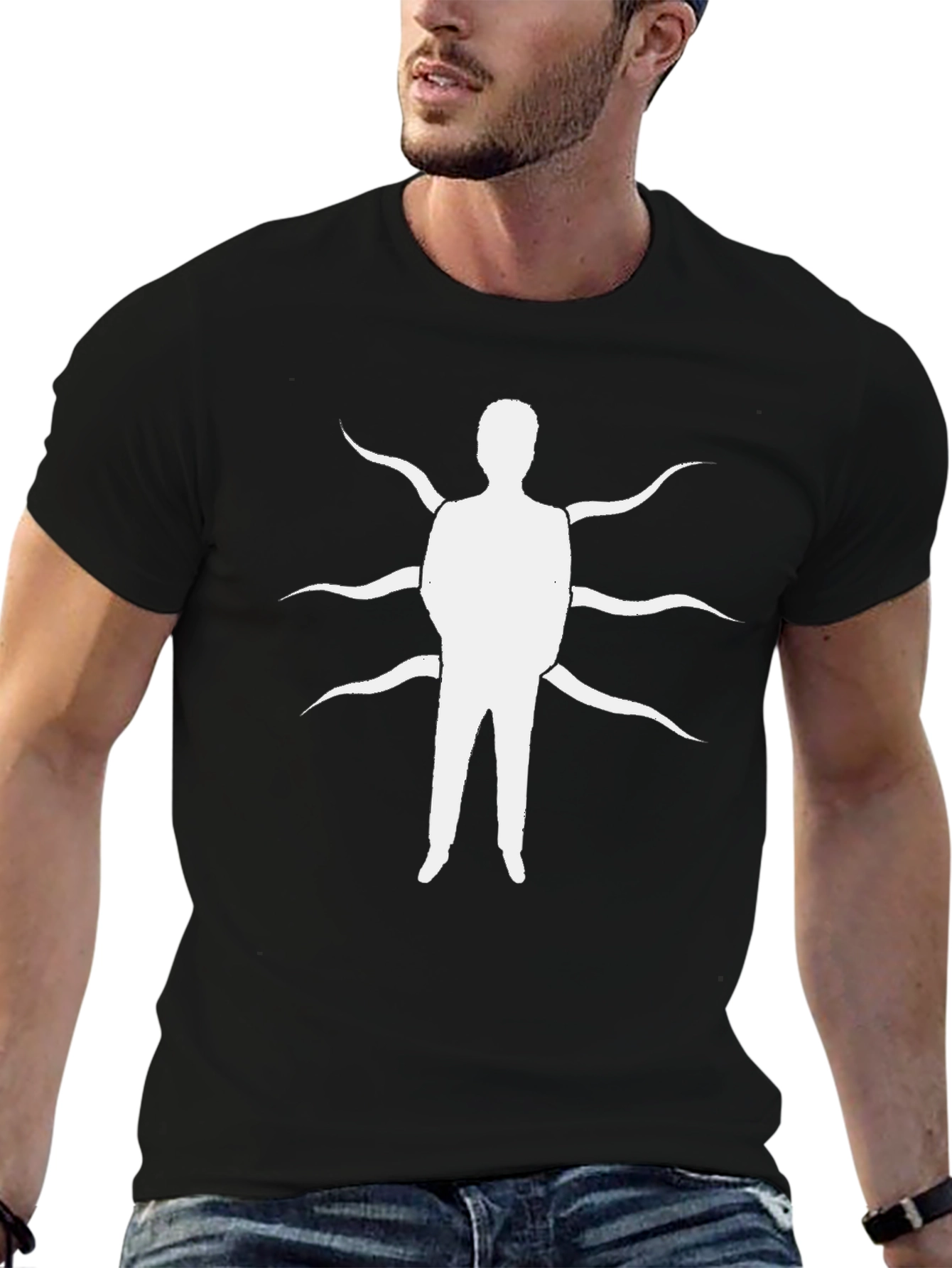 Black Slender Man Graphic Tee - Black Cotton Blend view 6