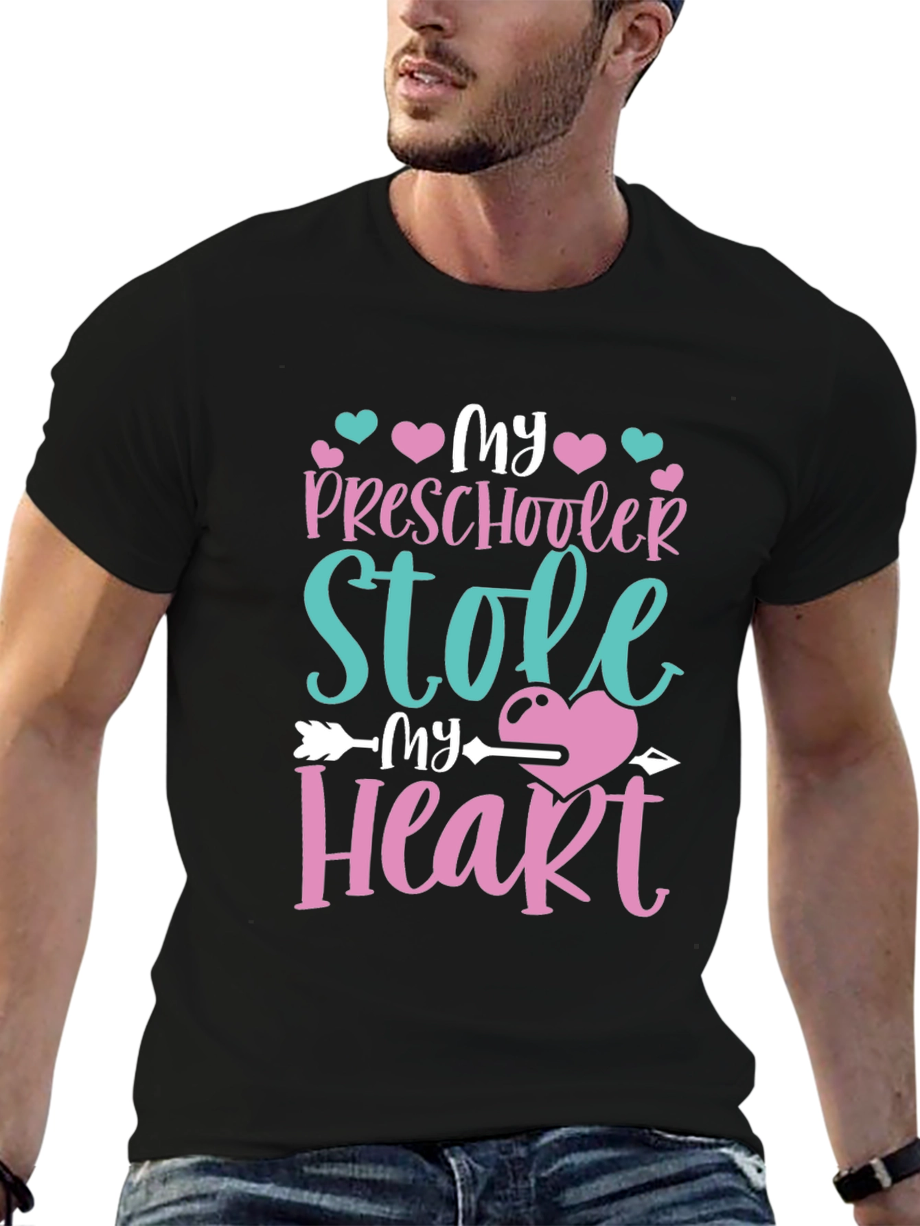 Black My Preschooler Stole My Heart T-Shirt view 6
