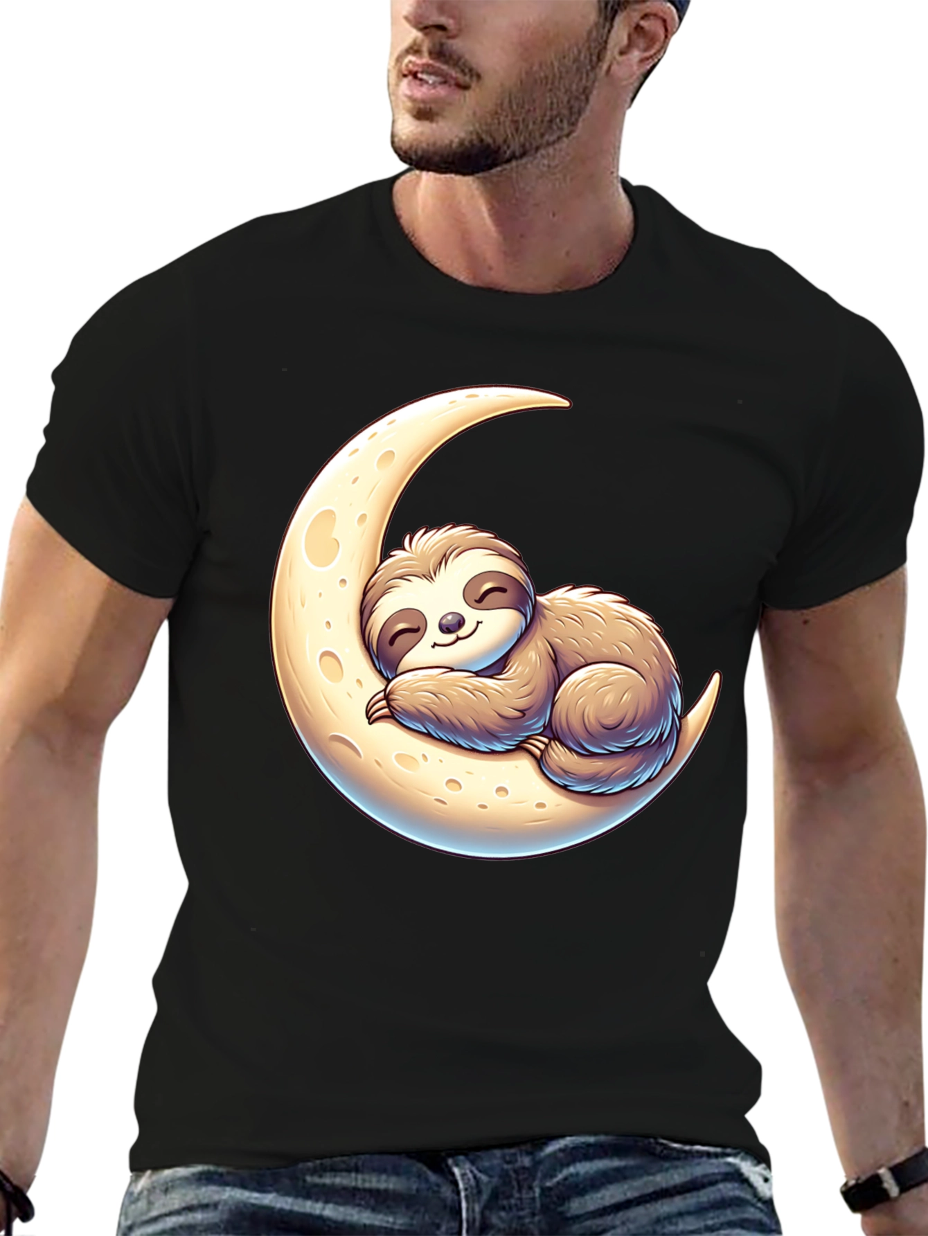 Black Sloth on Moon Graphic Tee - Relaxed Fit view 6