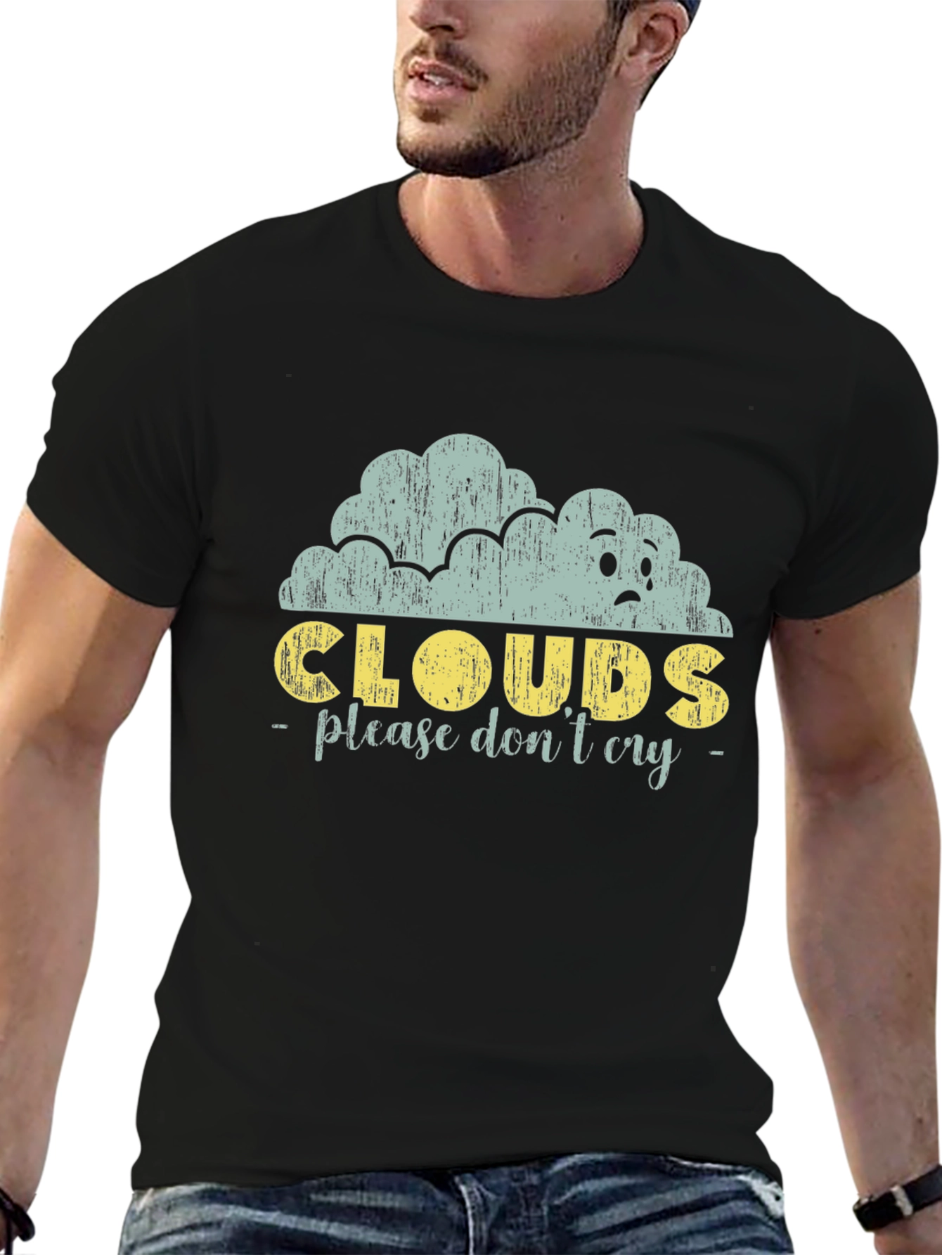 Black Sad Cloud Graphic Print Black Tee view 6