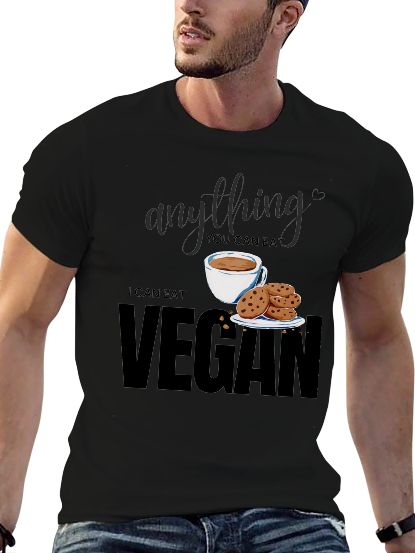 Black Vegan T-Shirt - Anything You Can Eat I Can Eat Vegan view 6