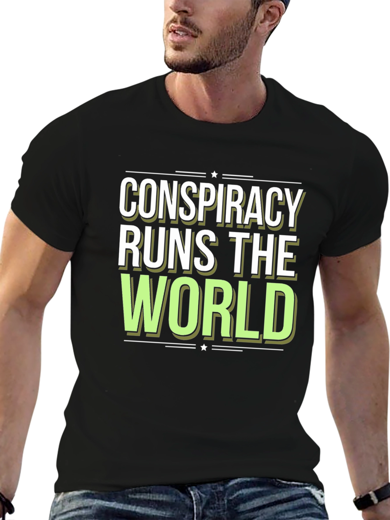 Black Conspiracy Runs The World Graphic T-Shirt view 6