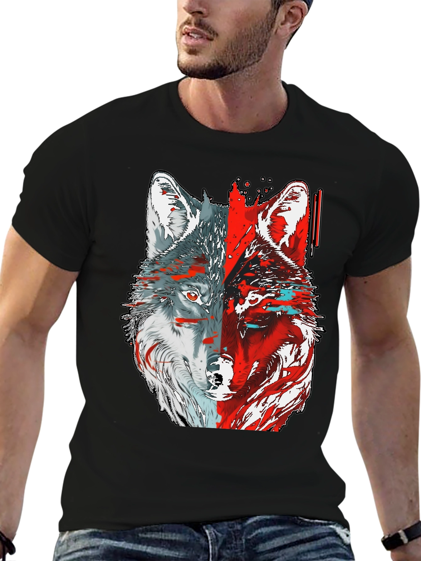 Black Wolf Graphic Tee - Unique Two-Faced Design view 6