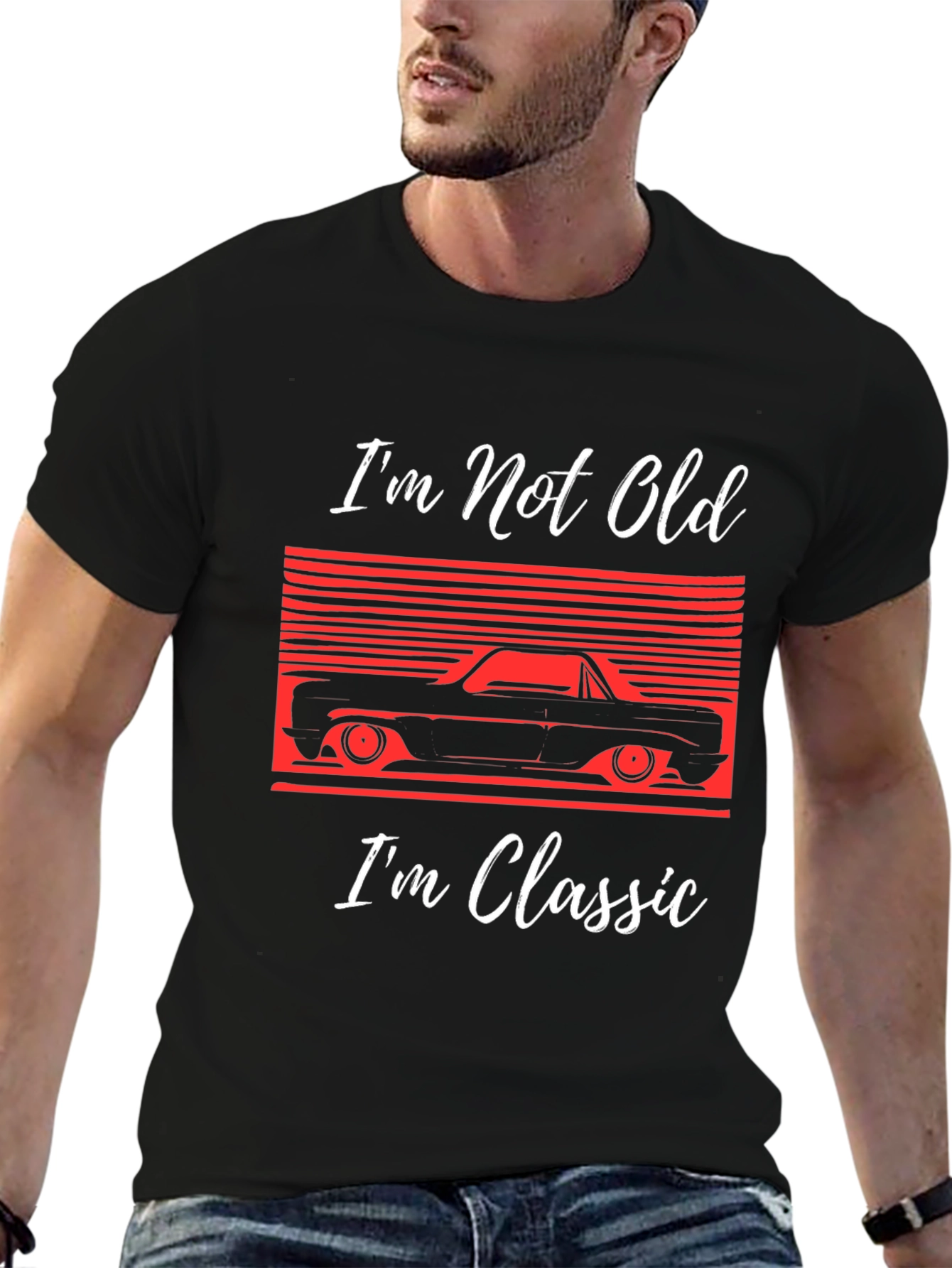 Black Classic Car T-Shirt: I'm Not Old, I'm Classic! view 6
