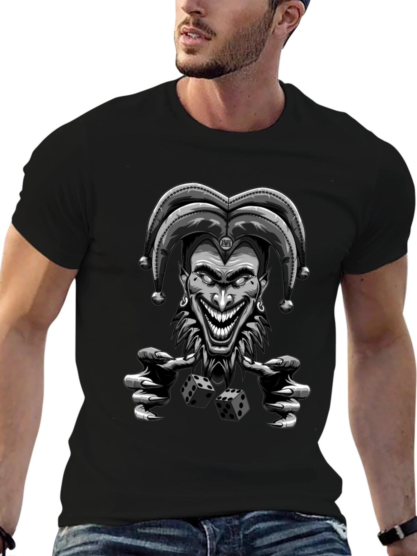 Black Creepy Joker Dice Graphic Tee - Men's Black T-Shirt view 6