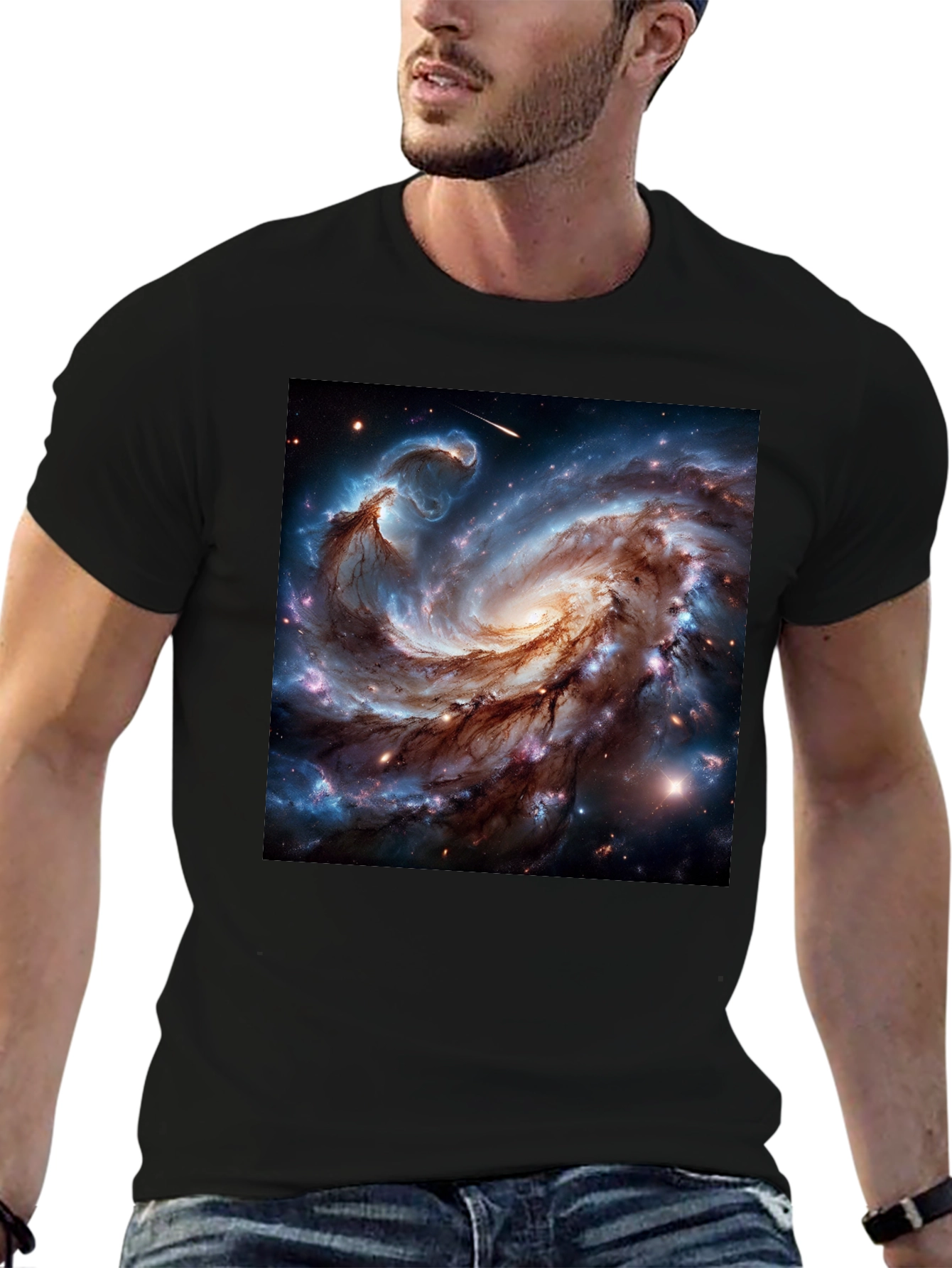 Black Cosmic Galaxy Graphic Tee - Black Cotton Blend T-Shirt view 6