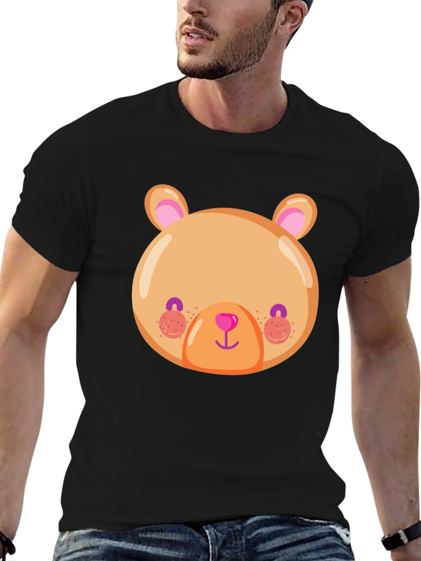 Black Cute Bear Face Graphic Tee - Soft Black T-Shirt view 6