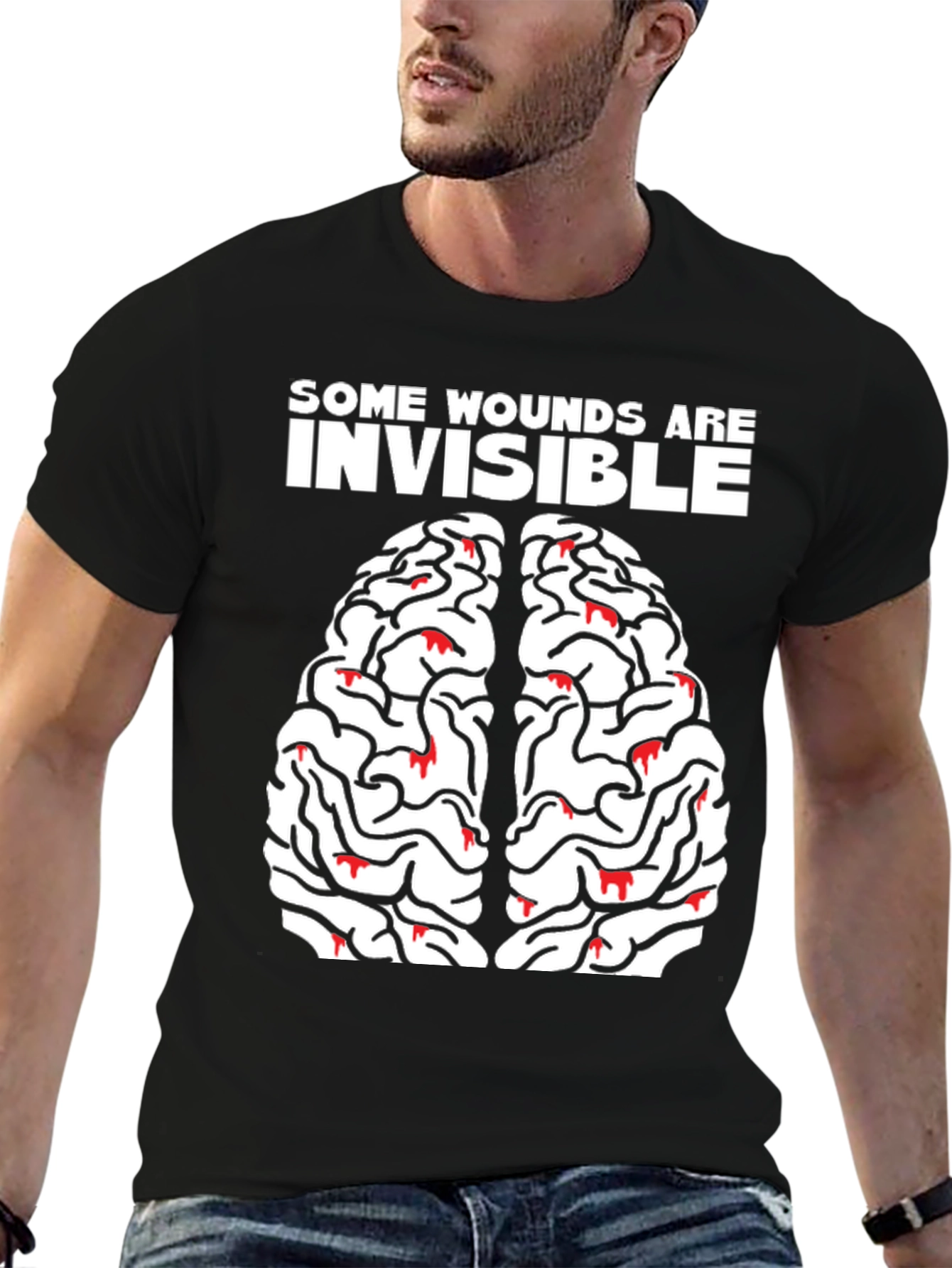 Black Brain Wounds Tee - Mental Health Awareness T-Shirt view 6