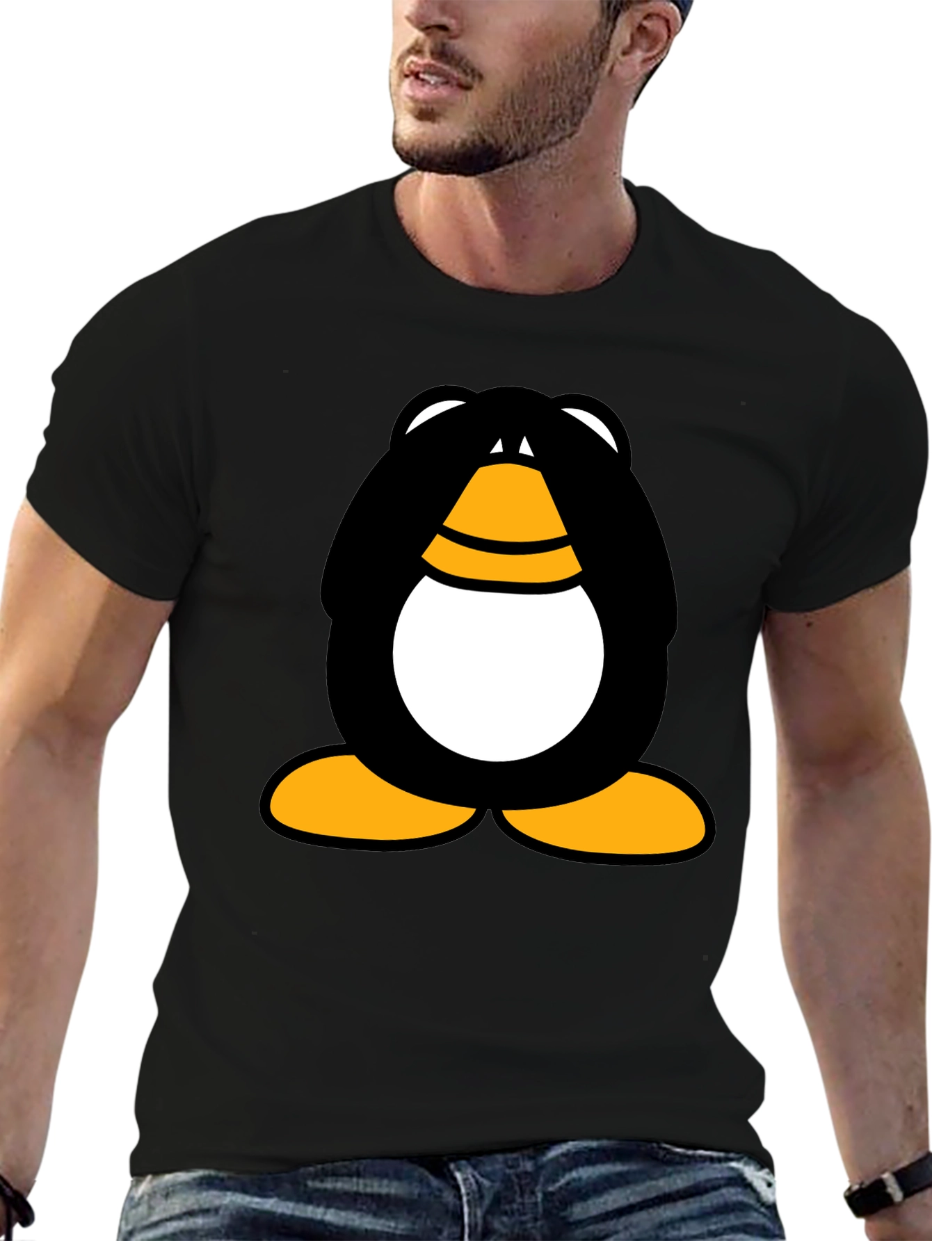 Black Funny Penguin Graphic Black T-Shirt view 6