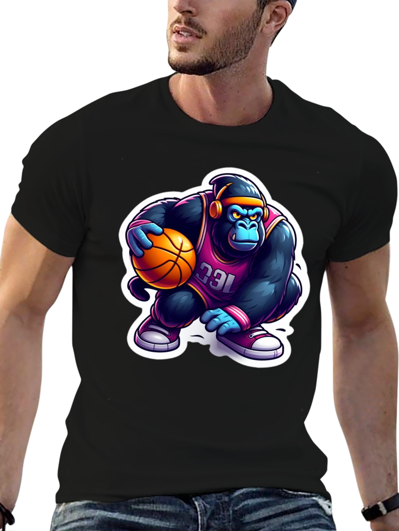 Black Gorilla Basketball T-Shirt - Cool Cartoon Design view 6