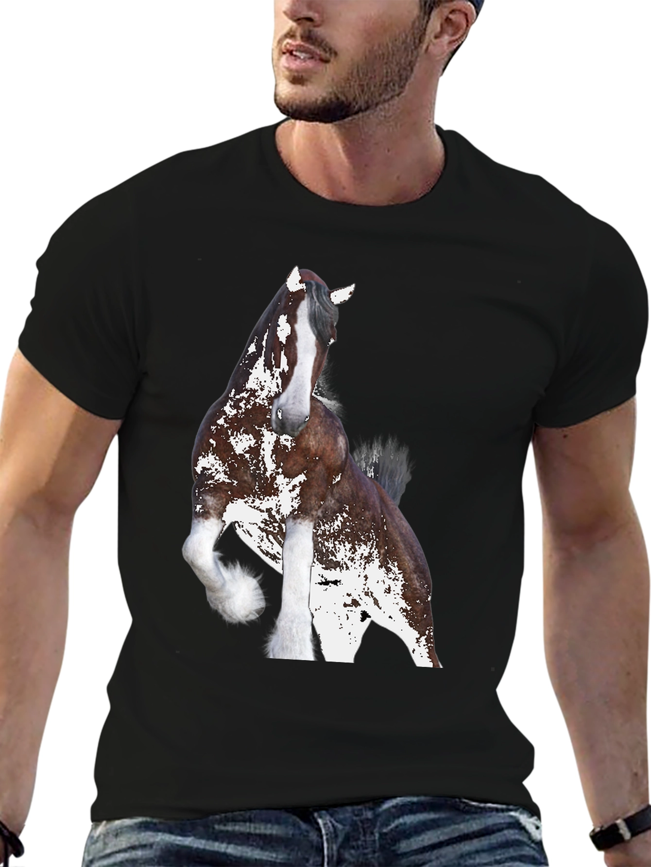 Black Horse Graphic Tee - Black Cotton Blend Shirt view 6