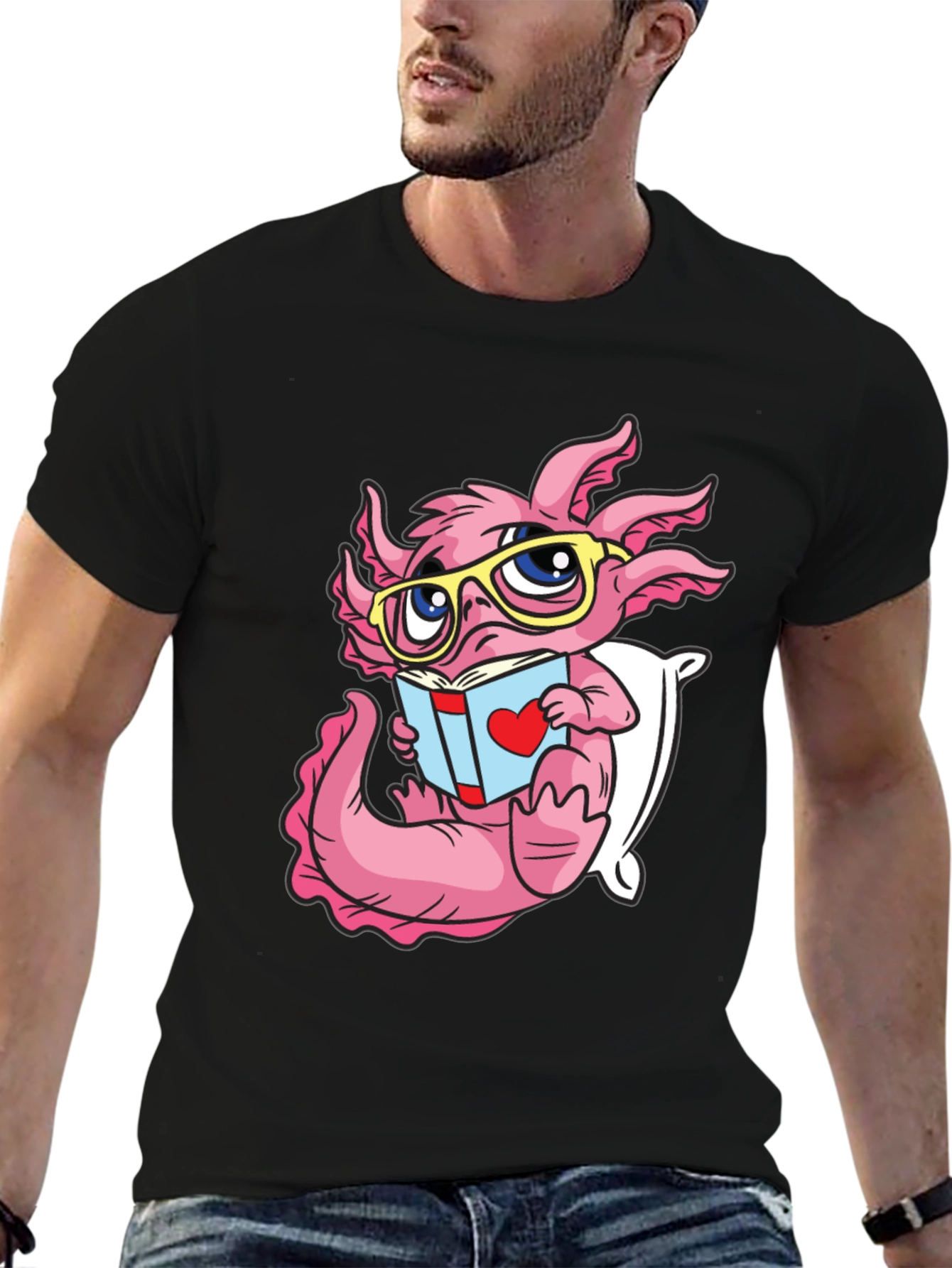 Black Axolotl Reading Book T-Shirt view 6