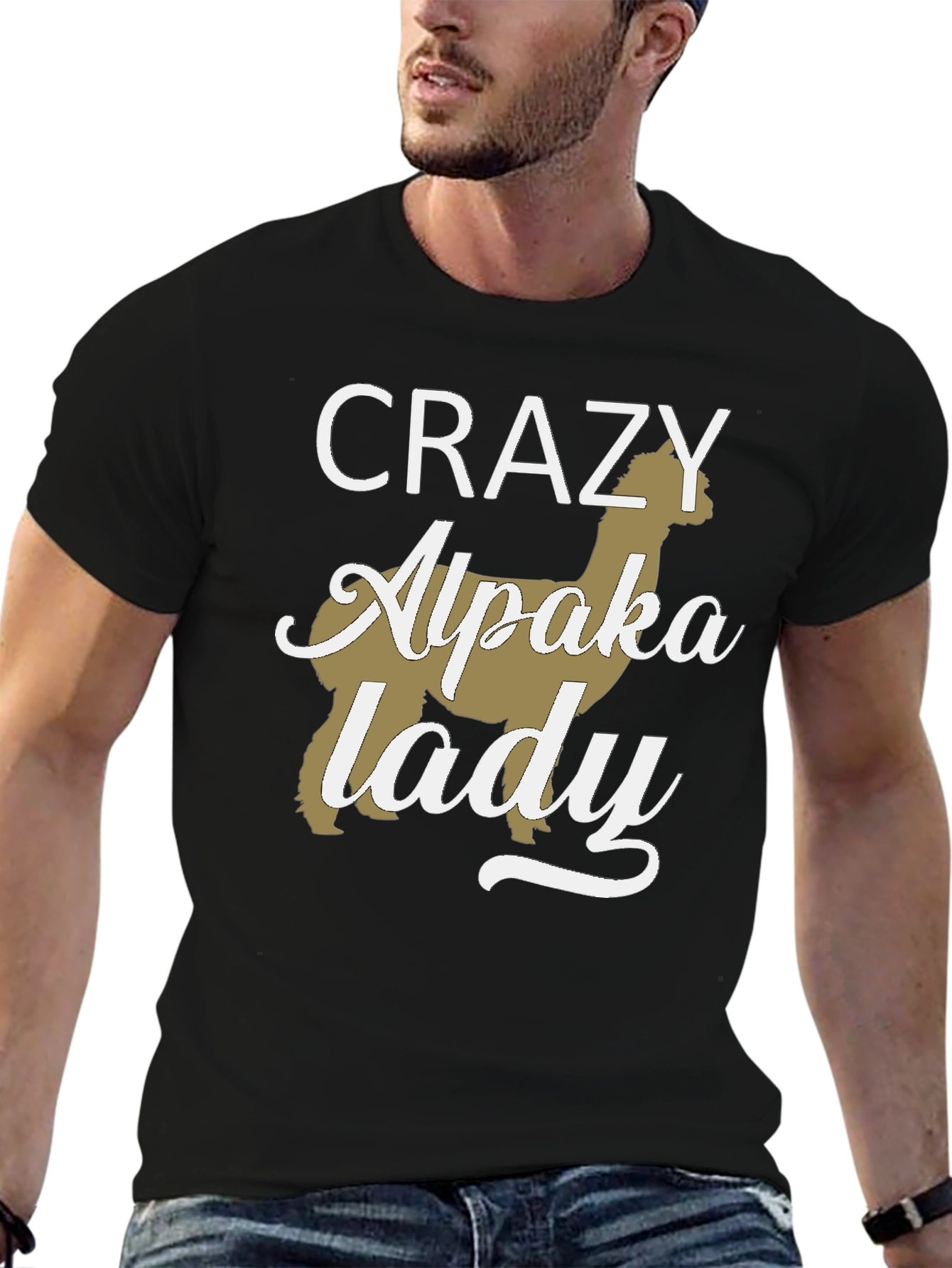 Black Crazy Alpaca Lady T-Shirt - Novelty Graphic Tee view 6