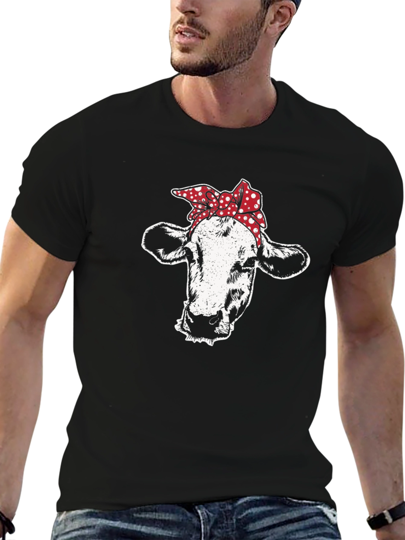 Black Cow Bandana Graphic Tee - Black Cotton T-Shirt view 6