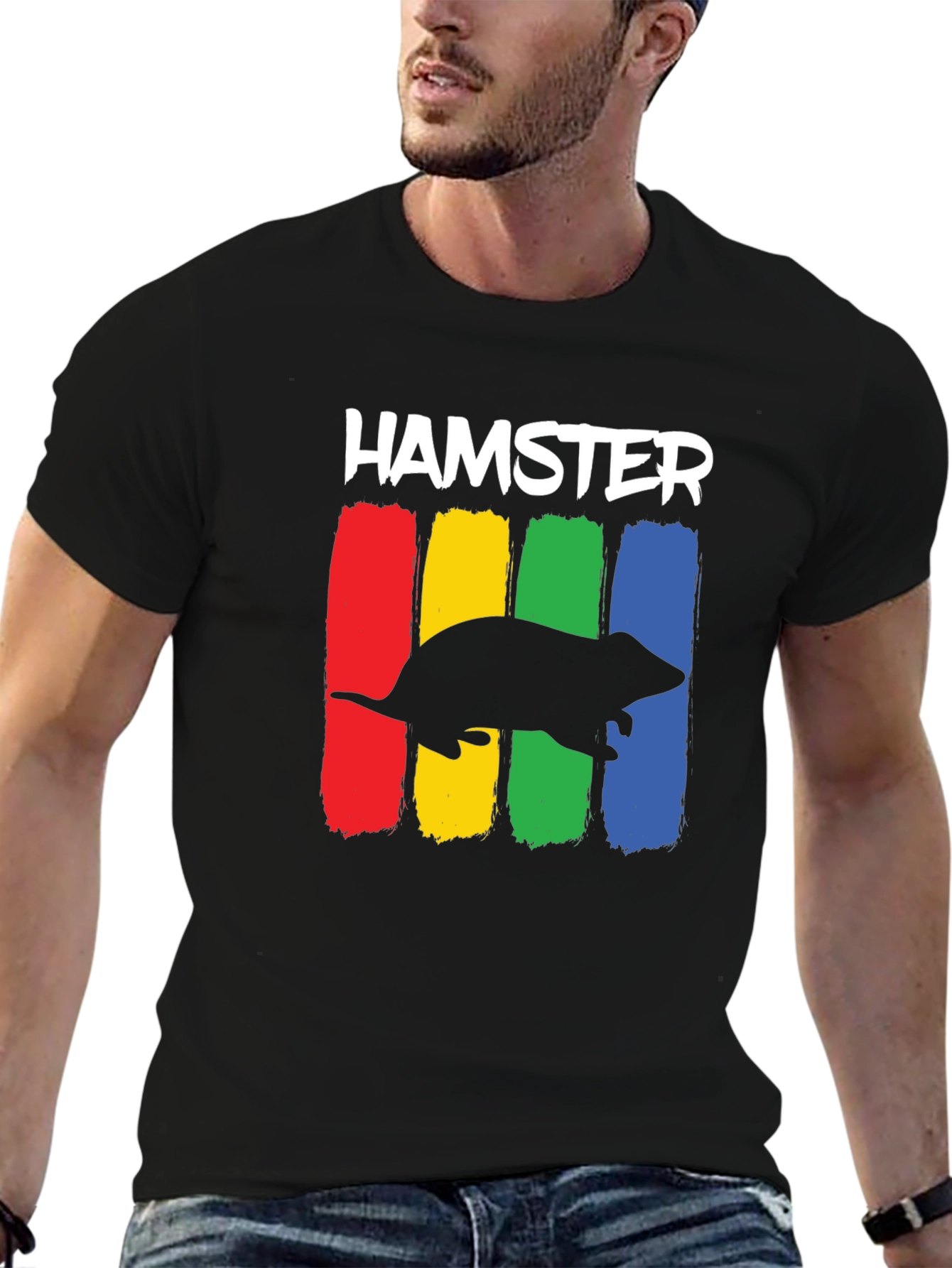 Black Hamster Rainbow T-Shirt - Novelty Animal Tee view 6
