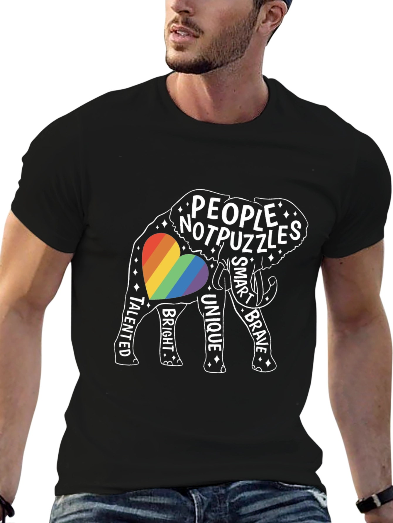 Black People Not Puzzles Elephant LGBTQ+ Pride Tee view 6