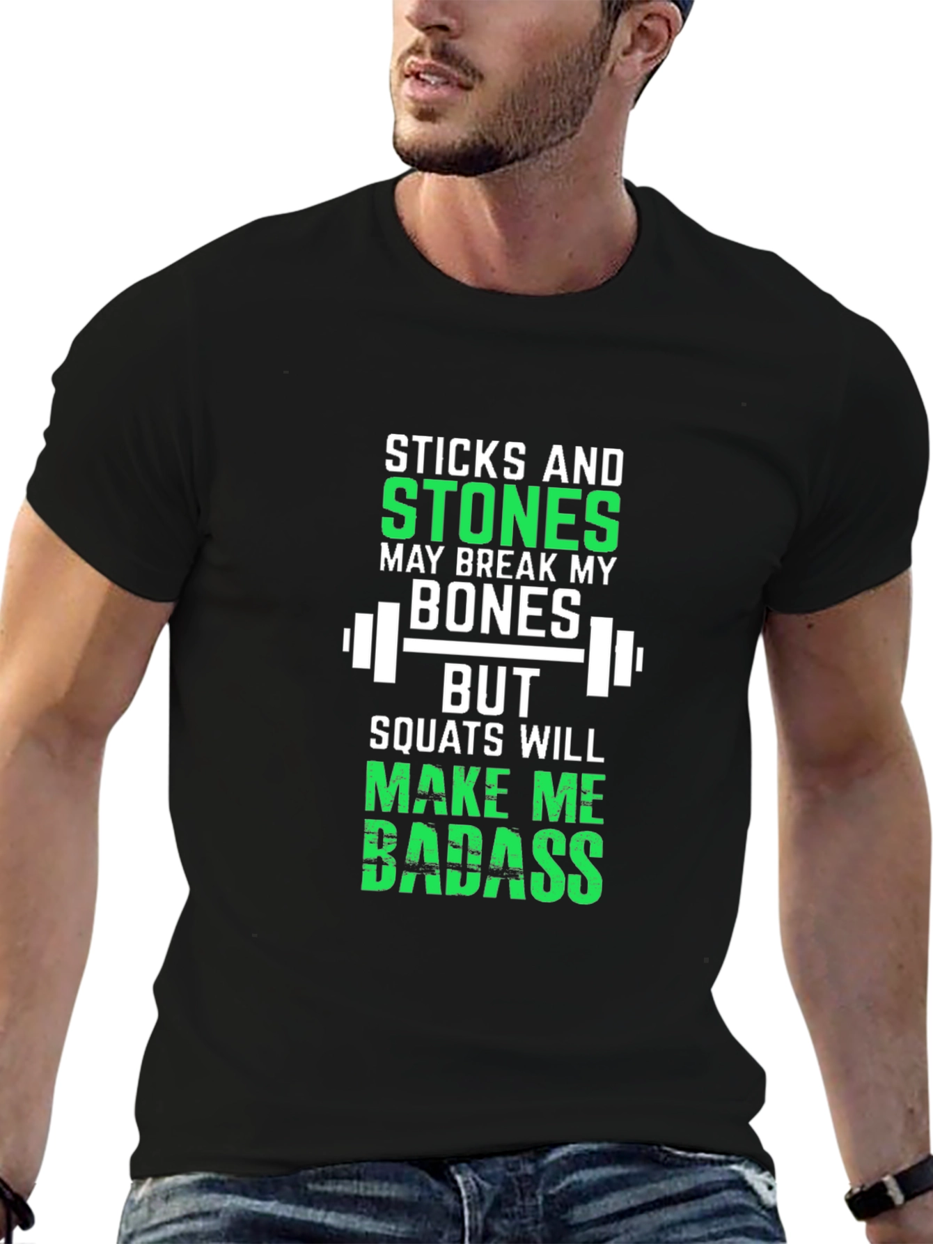 Black Sticks and Stones Squats Workout T-Shirt view 6