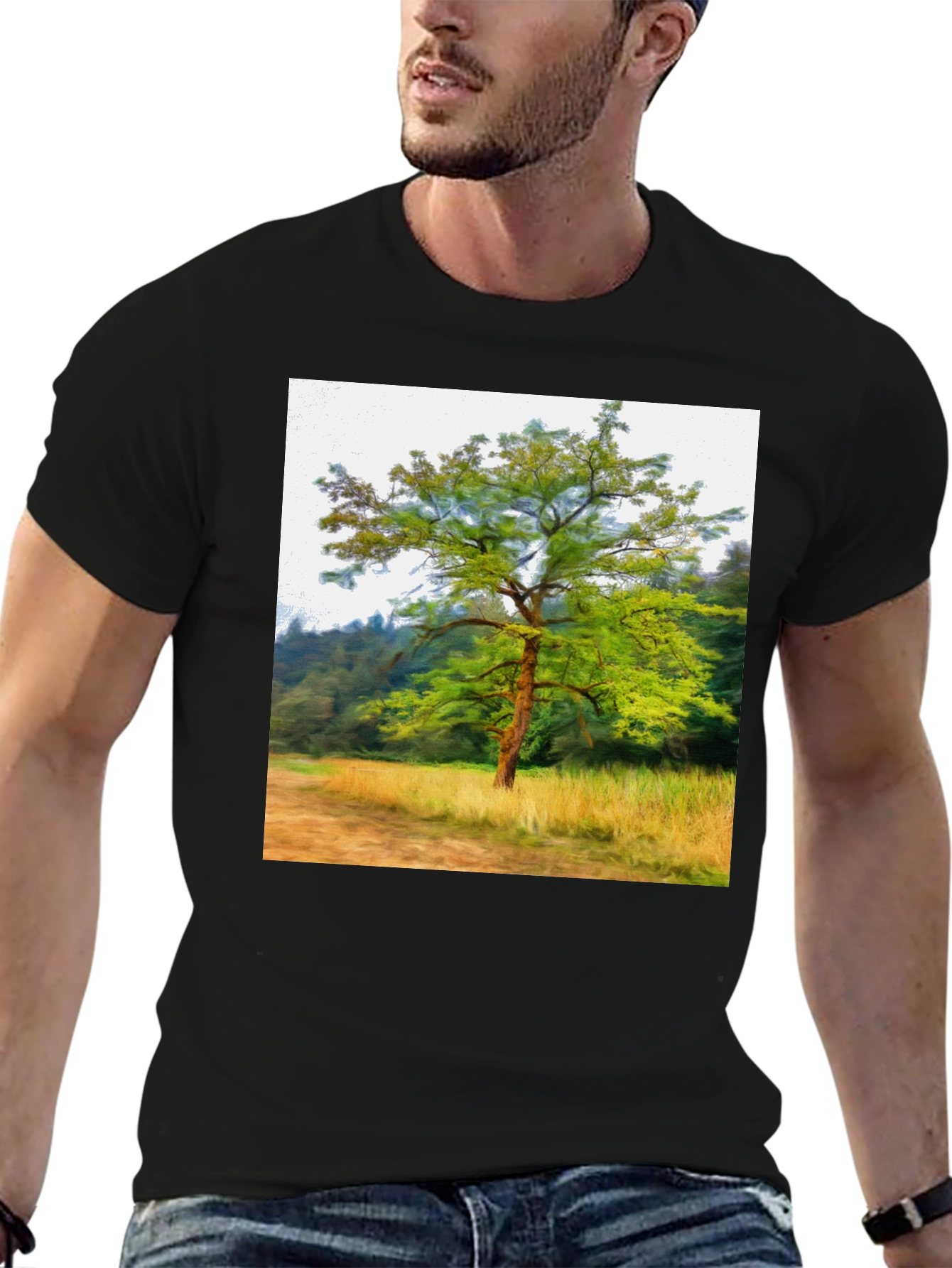 Black Nature Tree Graphic Black T-Shirt view 6
