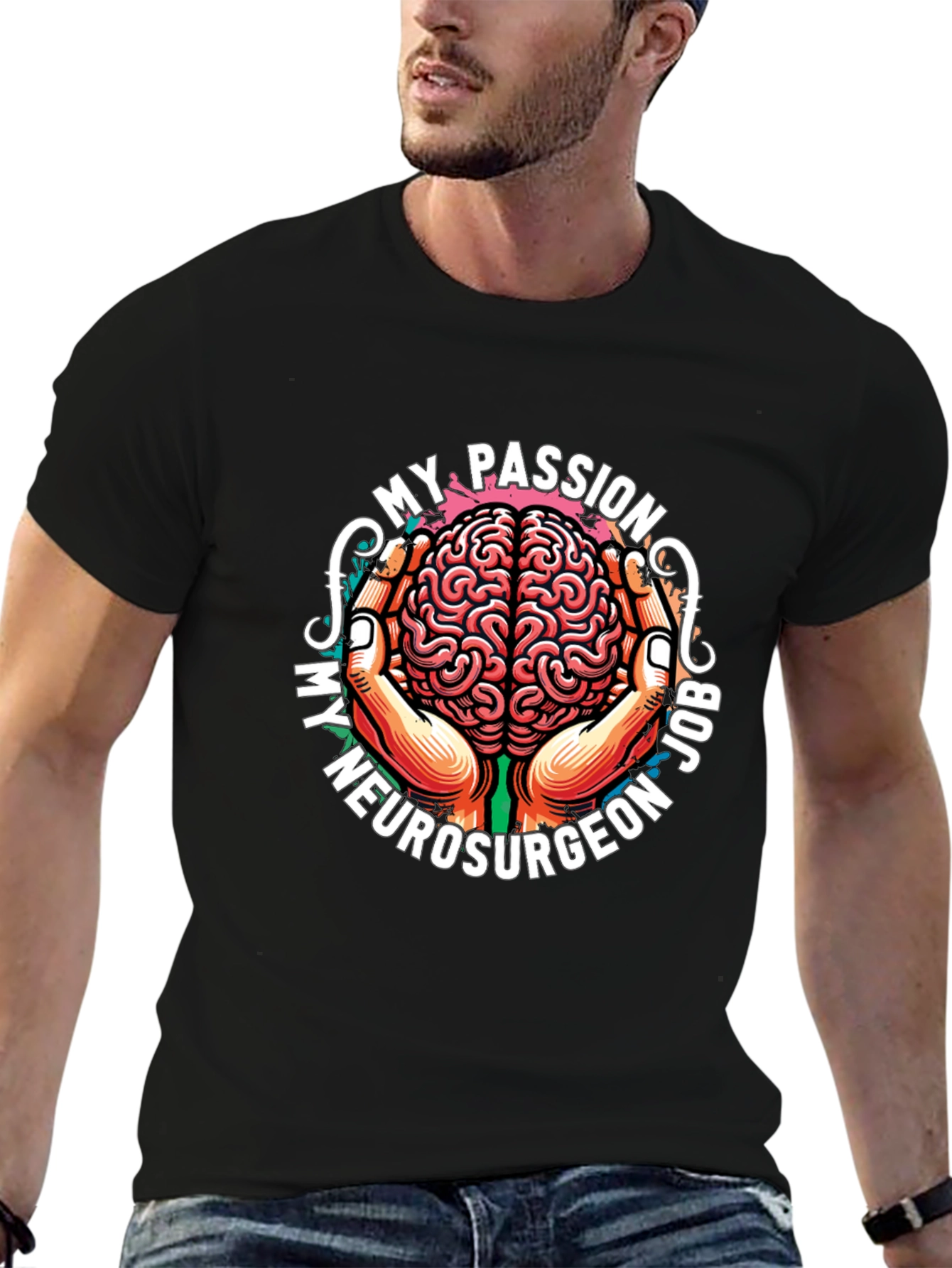 Black Neurosurgeon Passion T-Shirt - Brain Design view 6