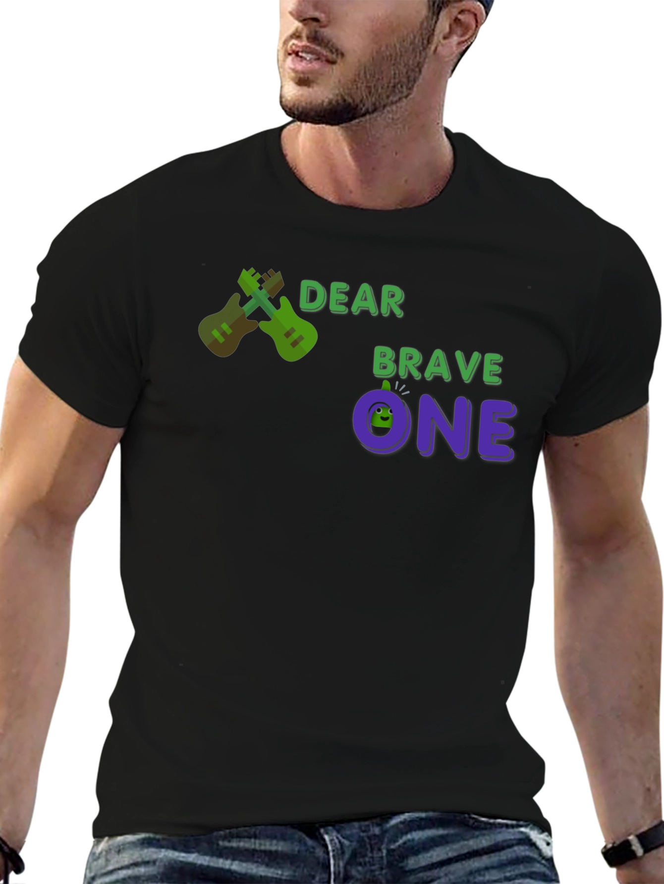 Black Dear Brave One T-Shirt - Guitar Design view 6