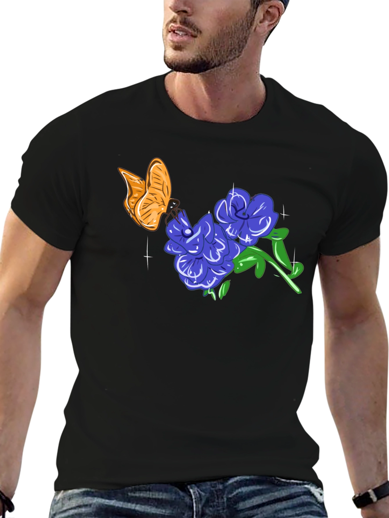 Black Butterfly & Floral Graphic T-Shirt view 6