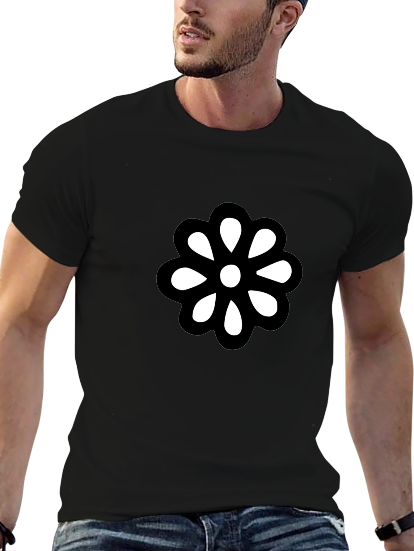 Black Black T-Shirt with Bold Flower Graphic view 6