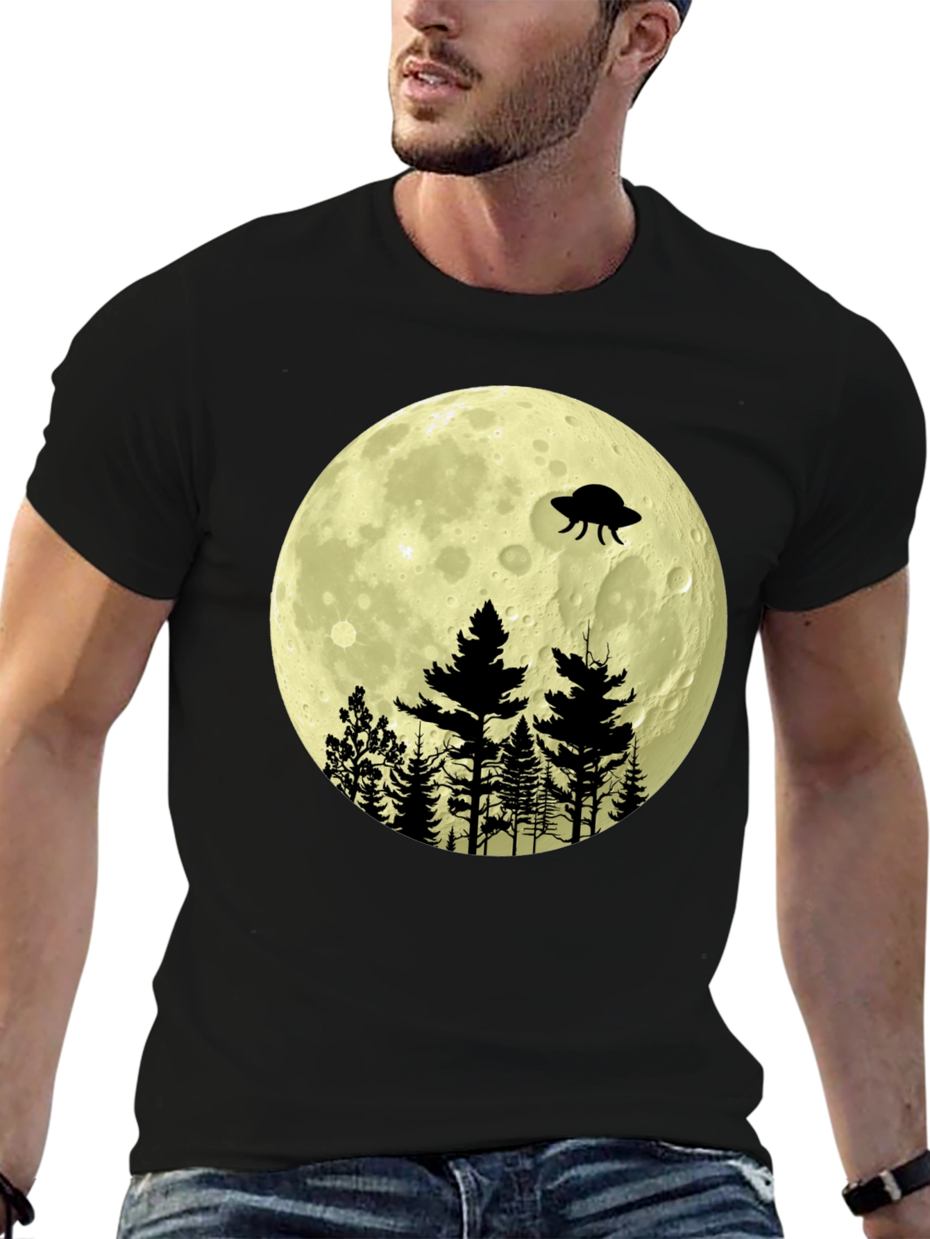 Black UFO Moon Forest Graphic Tee view 6