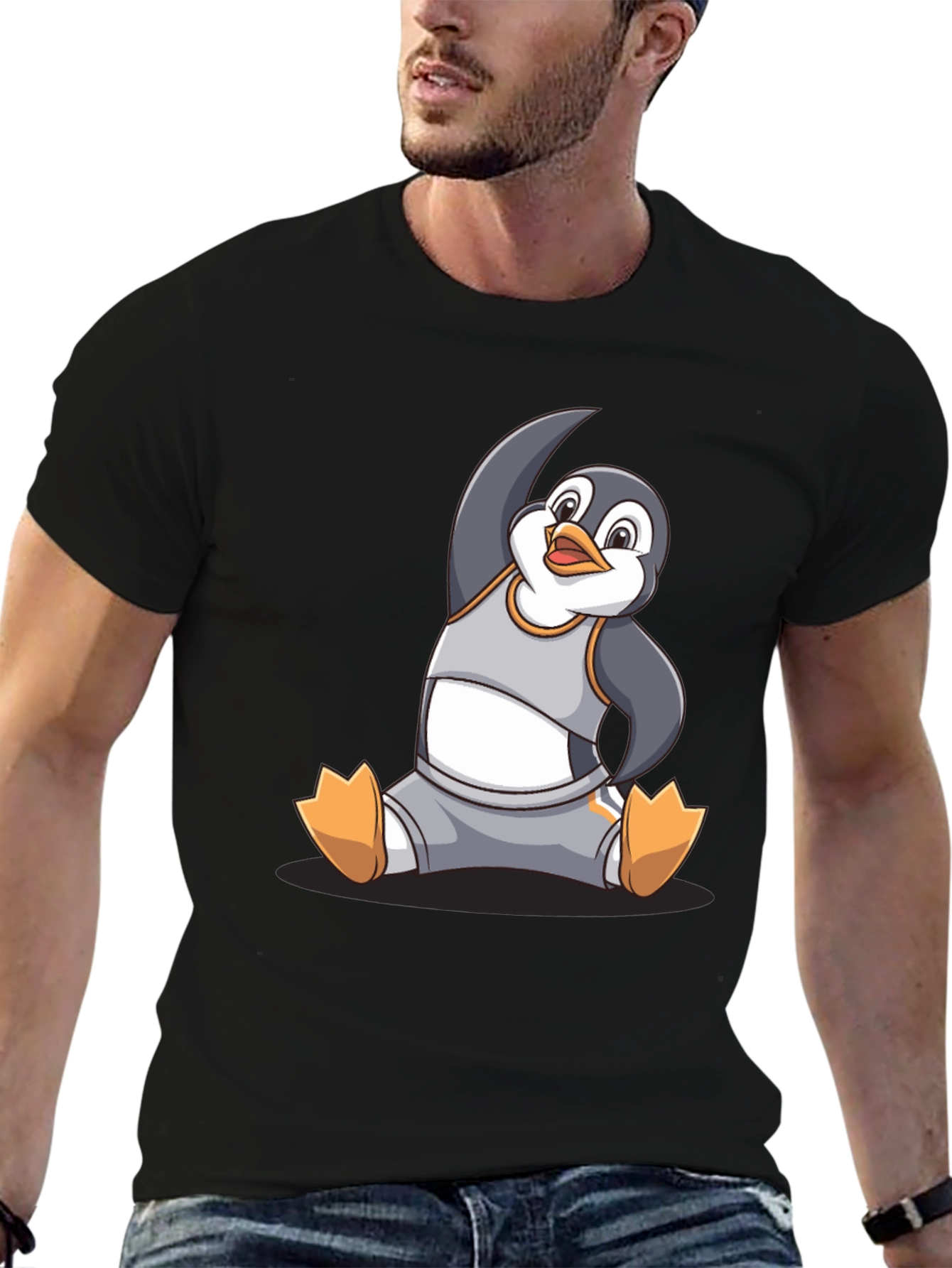 Black Yoga Penguin Graphic T-Shirt - Comfy Cotton Blend view 6