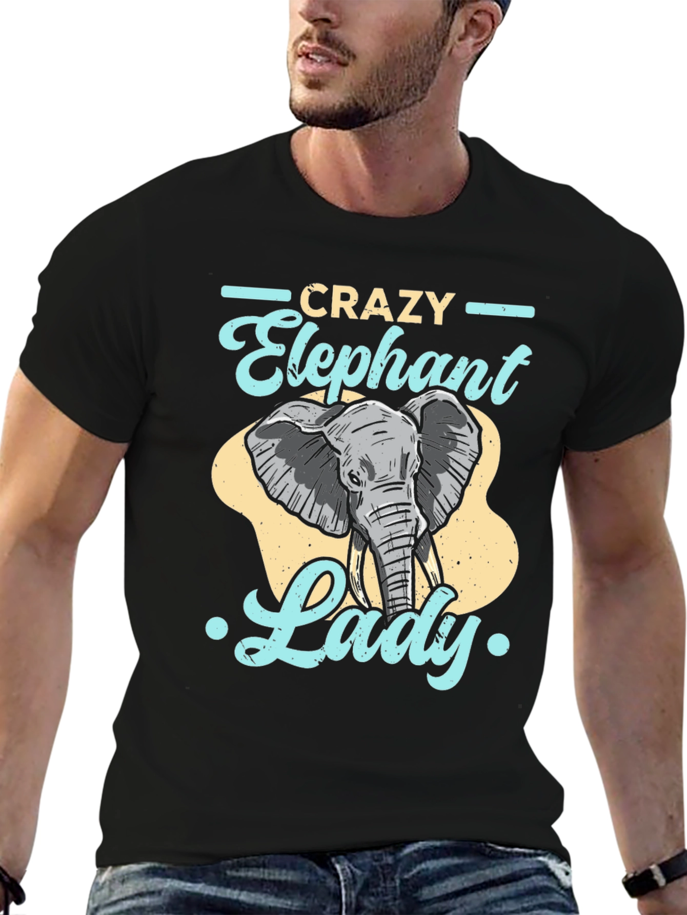 Black Crazy Elephant Lady Graphic Tee - Fun Animal Lover Shirt view 6
