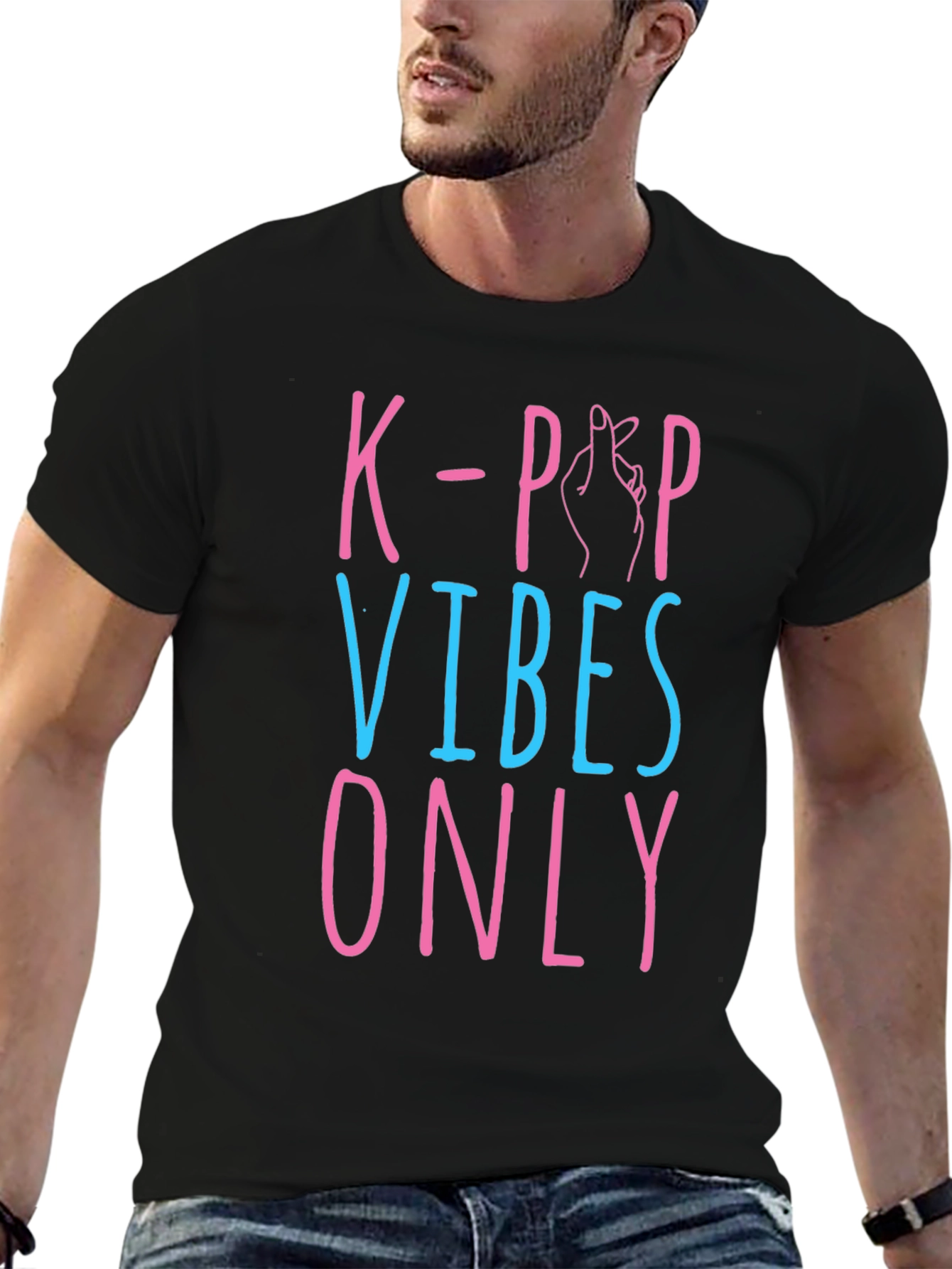 Black K-Pop Vibes Only Graphic Tee - Unisex view 6