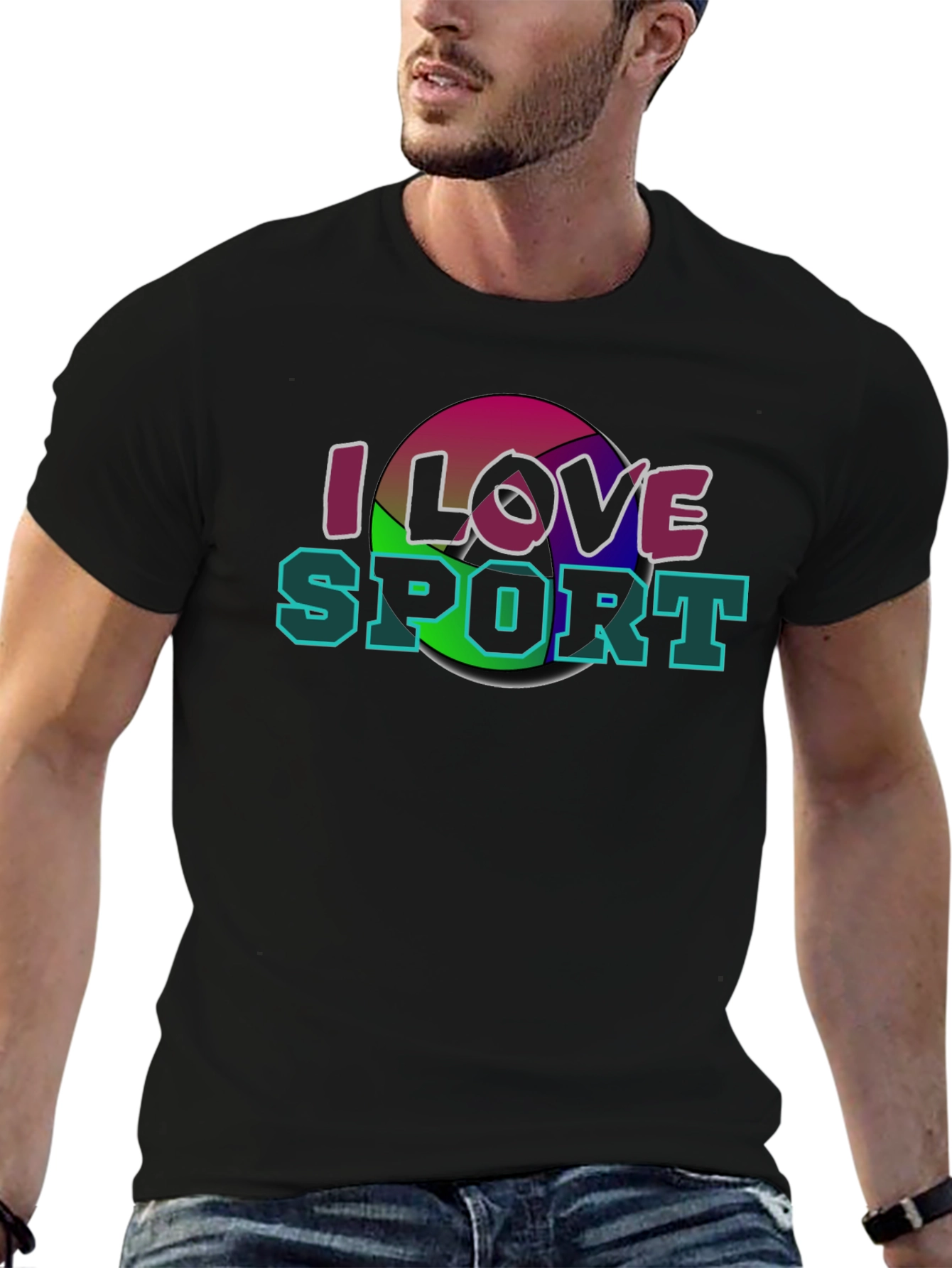 Black I Love Sport T-Shirt - Graphic Tee view 6