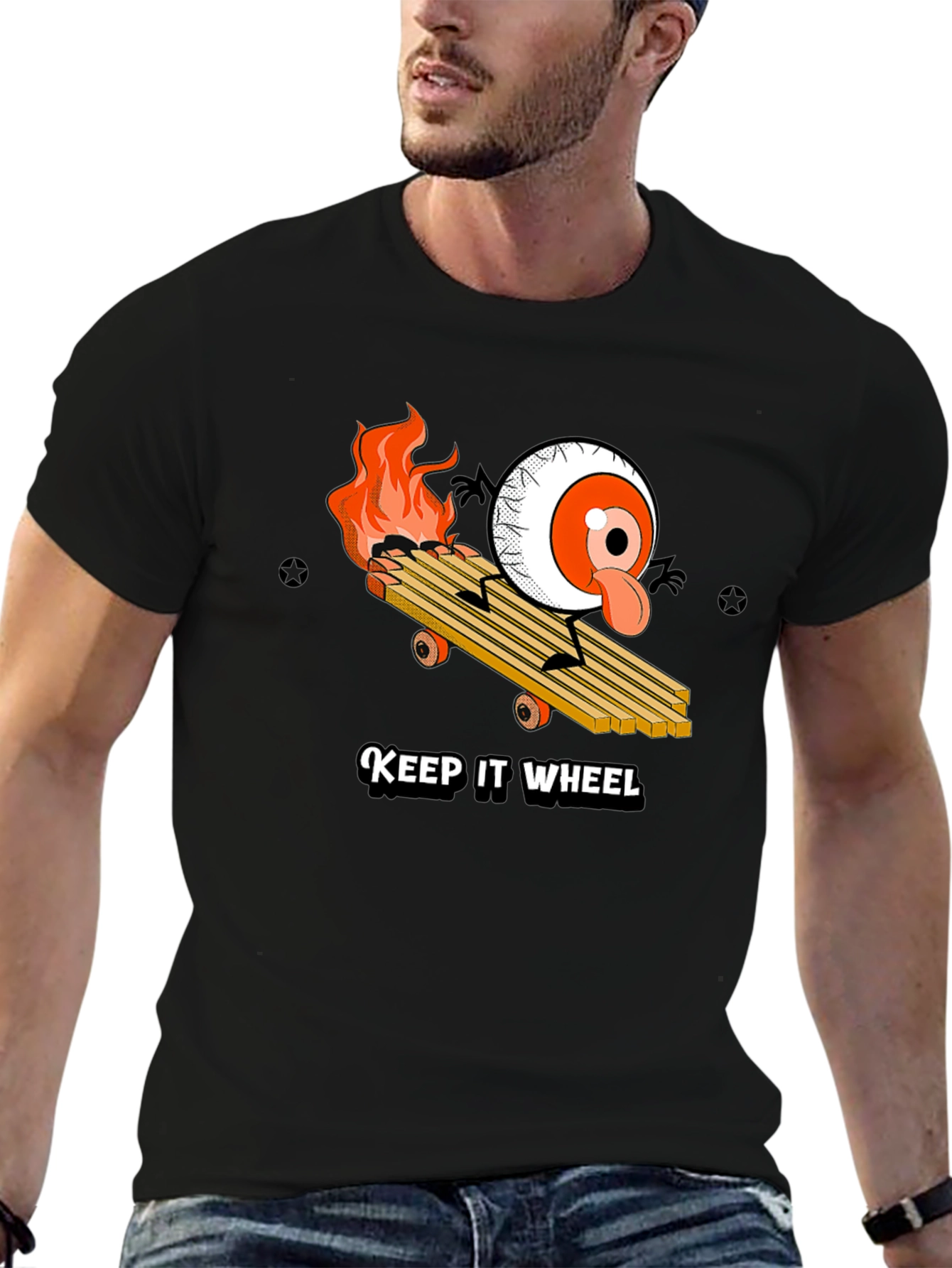 Black Keep It Wheel Eyeball Skateboard Graphic Tee view 6