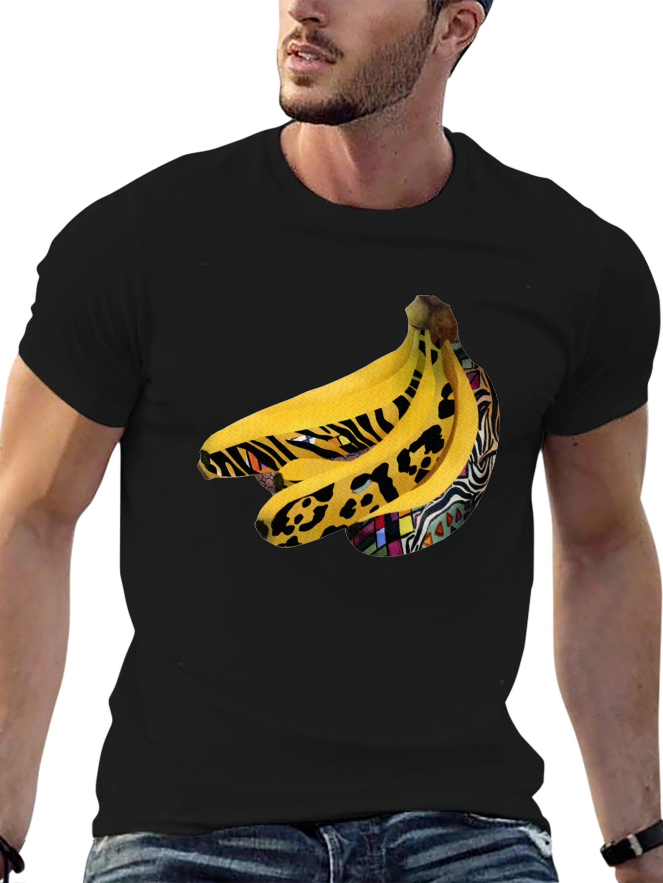 Black Funky Banana Print Black T-Shirt view 6