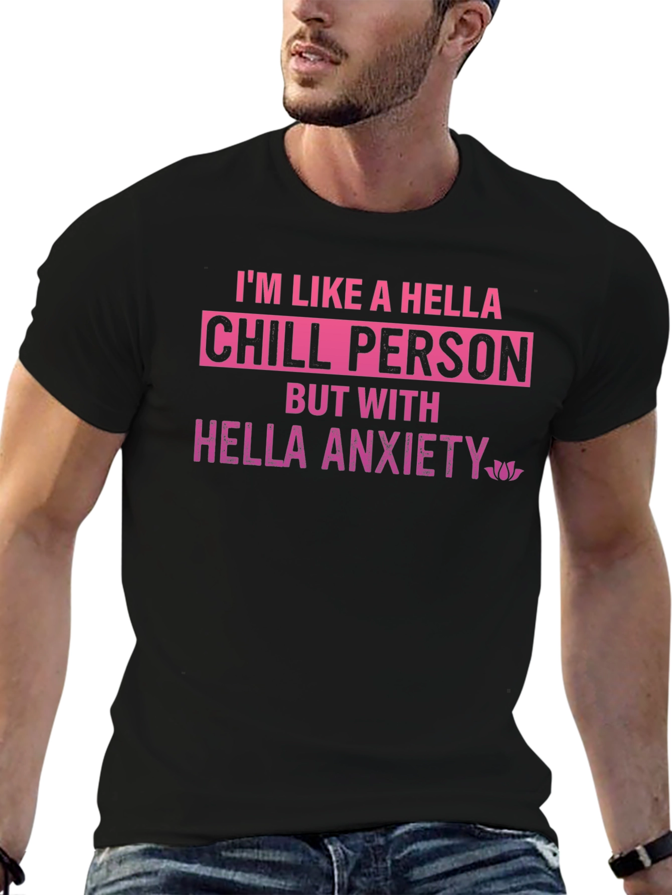 Black Chill Person Tee: Hella Anxiety Shirt view 6