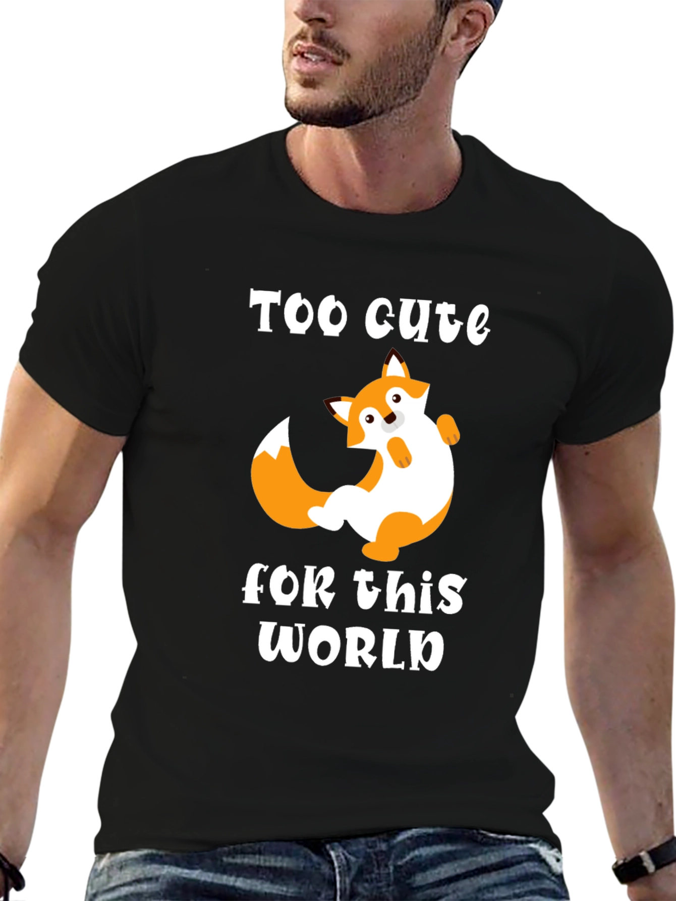 Black Cute Fox Graphic Tee - Too Cute For This World T-Shirt view 6