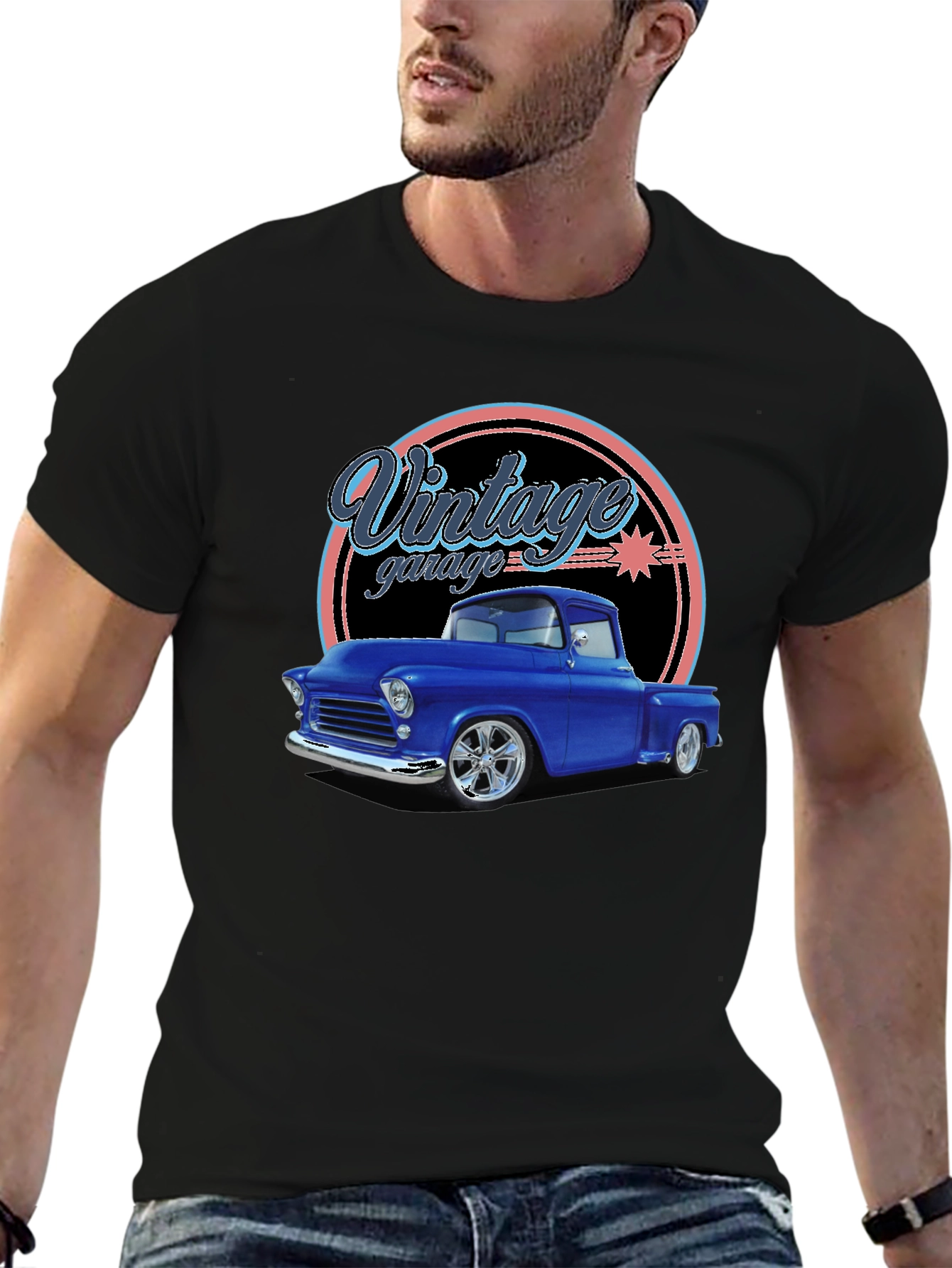 Black Vintage Garage Classic Truck T-Shirt view 6