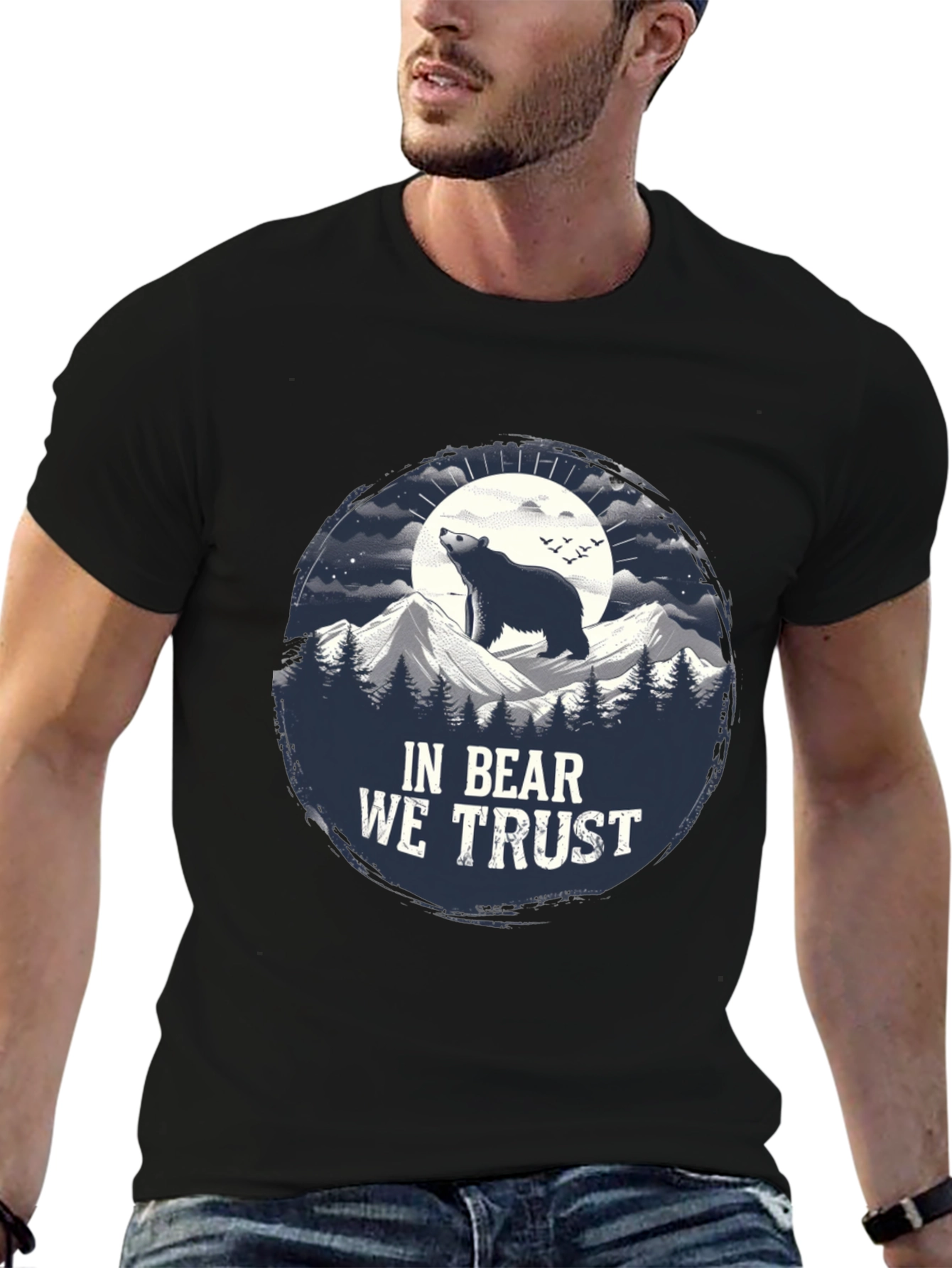 Black In Bear We Trust Graphic Tee - Black Cotton T-Shirt view 6