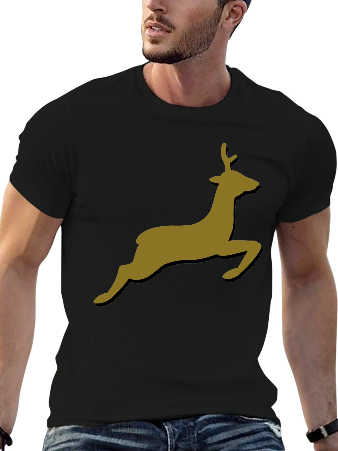 Black Leaping Deer Graphic T-Shirt - Stylish Black Tee view 6