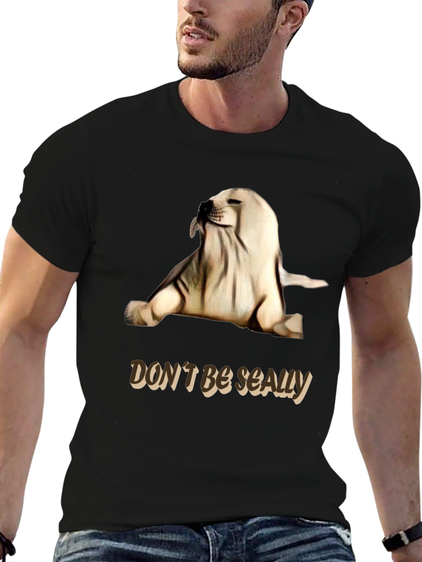 Black Don't Be Seally Graphic Tee - Funny Seal Pun Shirt view 6