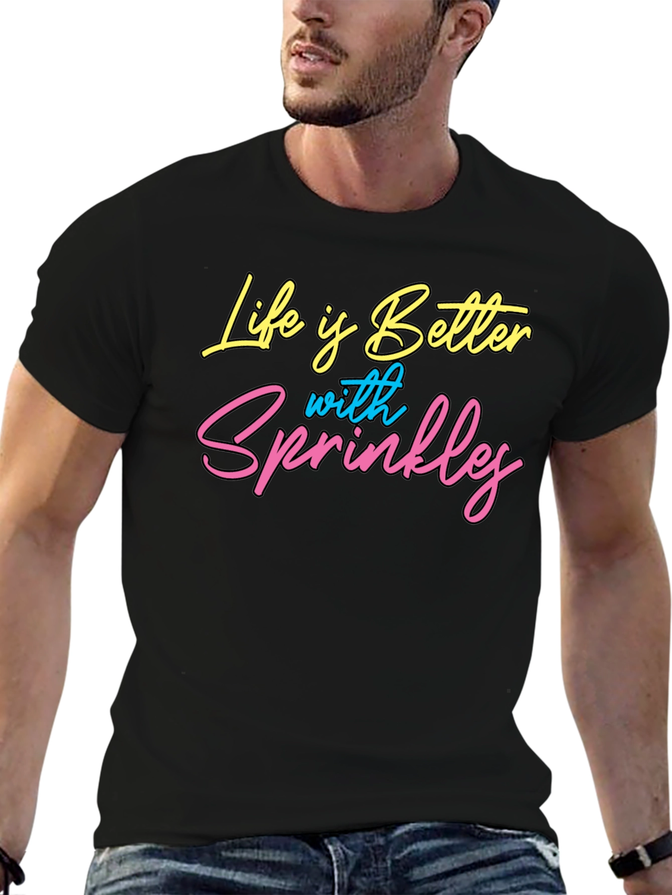 Black Life is Better with Sprinkles Black Graphic Tee view 6