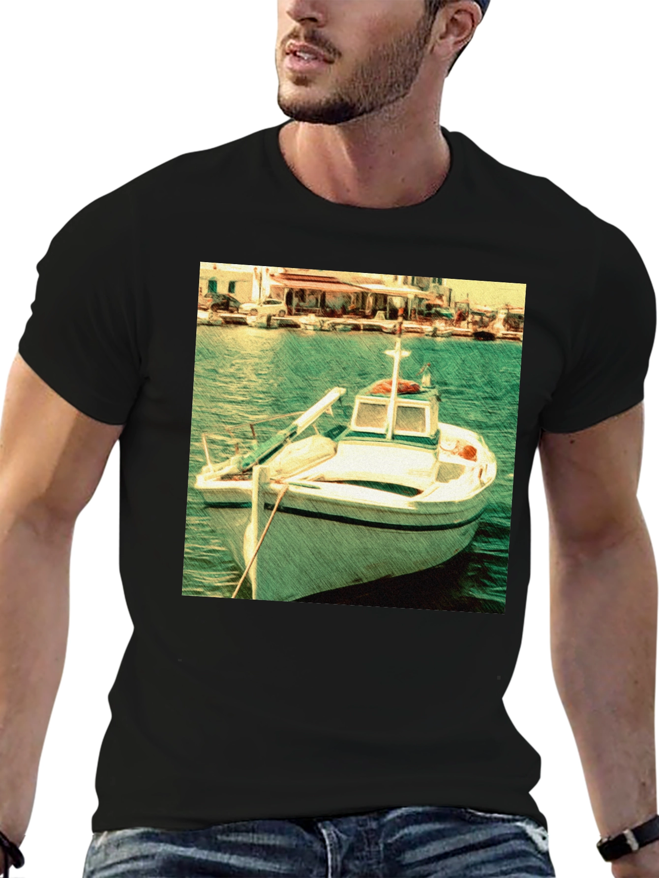 Black Boat Graphic Black T-Shirt view 6
