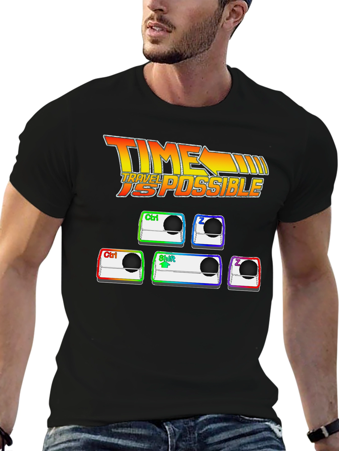 Black Time Travel Possible T-Shirt: Ctrl + Z + Shift + Z view 6